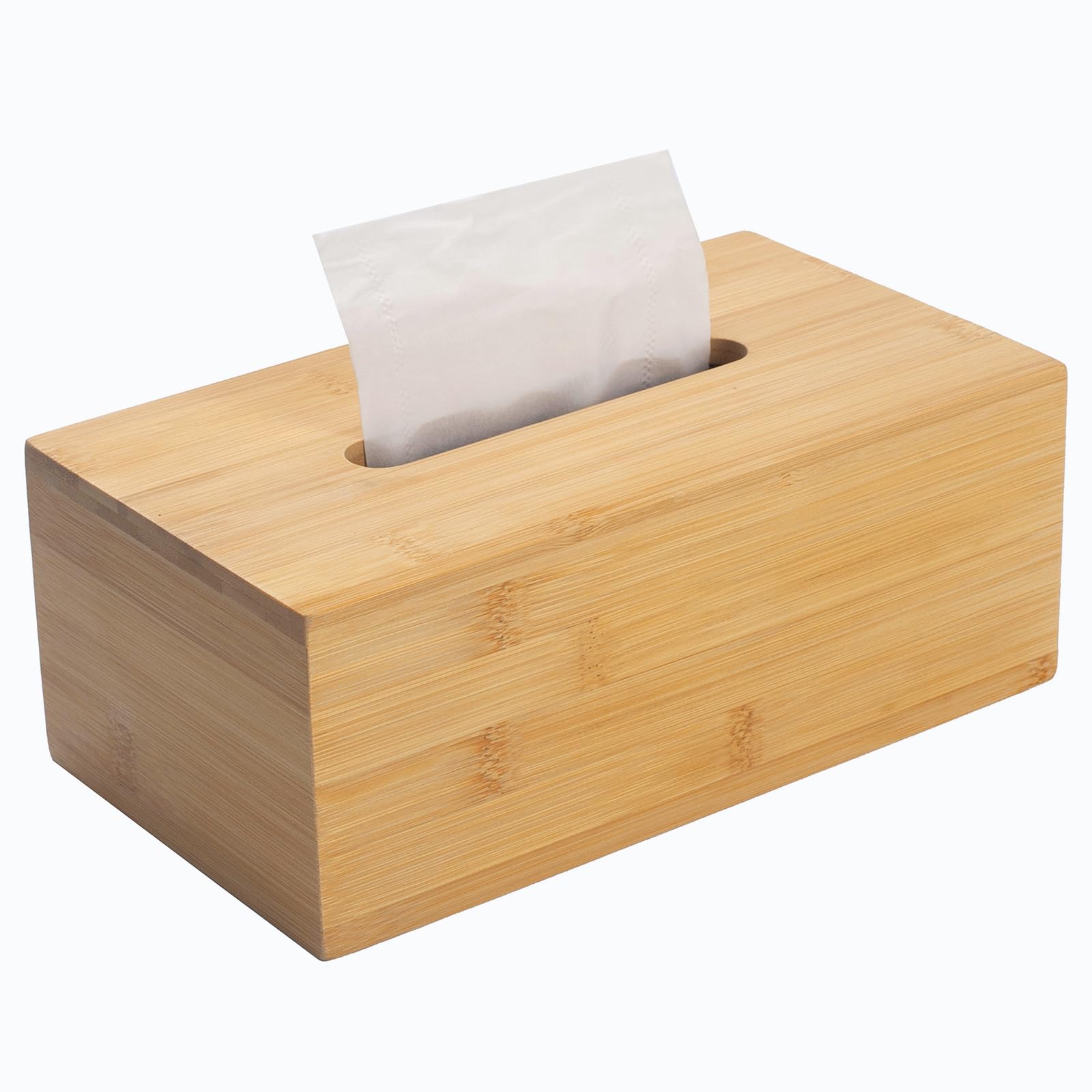 Tissue Box Cover, Rectangular Tissue Box Holder, Bamboo Facial Paper Holder for Bathroom, Bedroom, Dinner Table, Office (1 Pack,