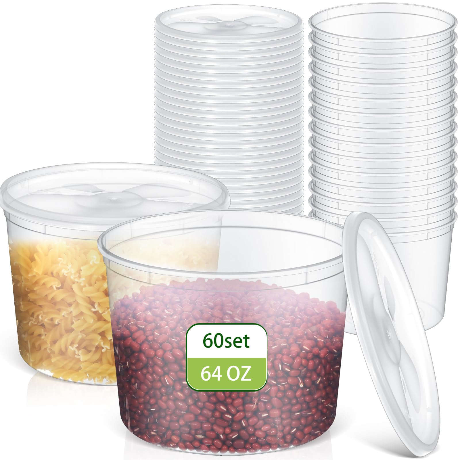 Skylety 60 Sets Plastic Deli Containers with Lids Food Storage Containers Soup Cups, Leakproof, Microwavable, Reusable for Resta