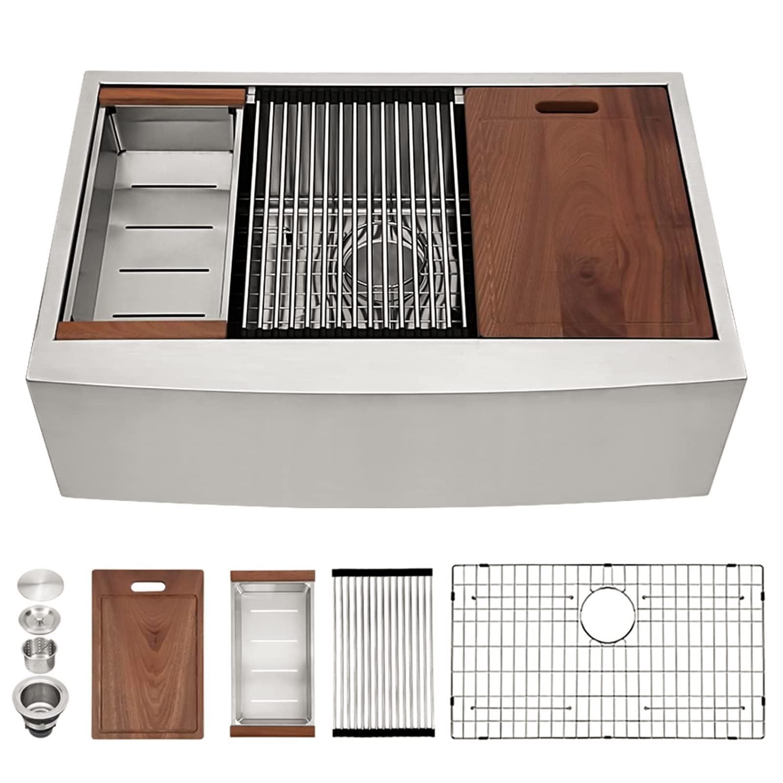 33 Farmhouse Sink Stainless Steel - Sarlai 33 X 22 Inch Farm Kitchen Sink Ledge Workstation Apron Front Single Bowl 16 Gauge Sta