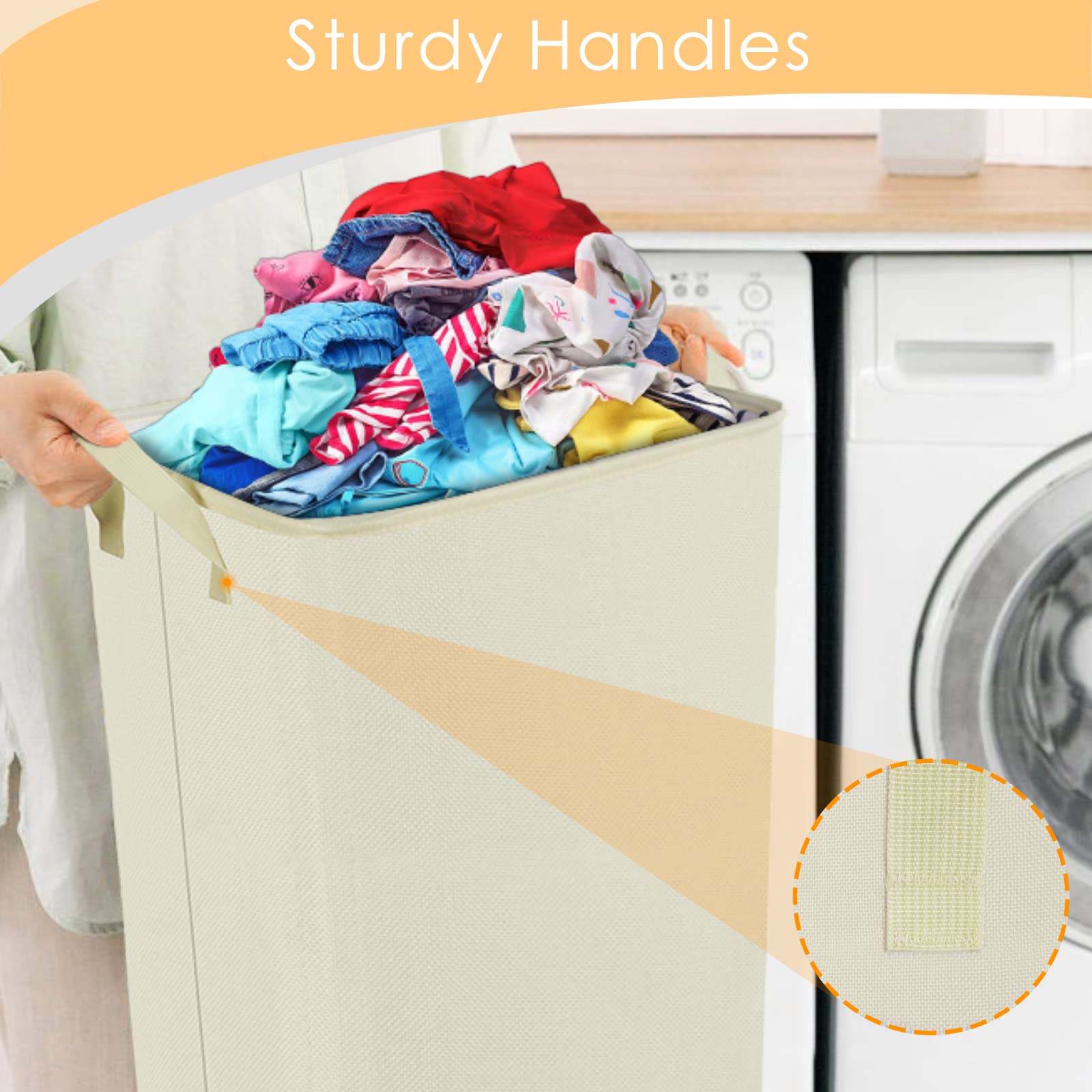 Snigjat Large Laundry Hamper, Tall Laundry Hamper With Sturdy Handles, Hampers For Laundry, Rectangular Dirty Clothes Hamper For