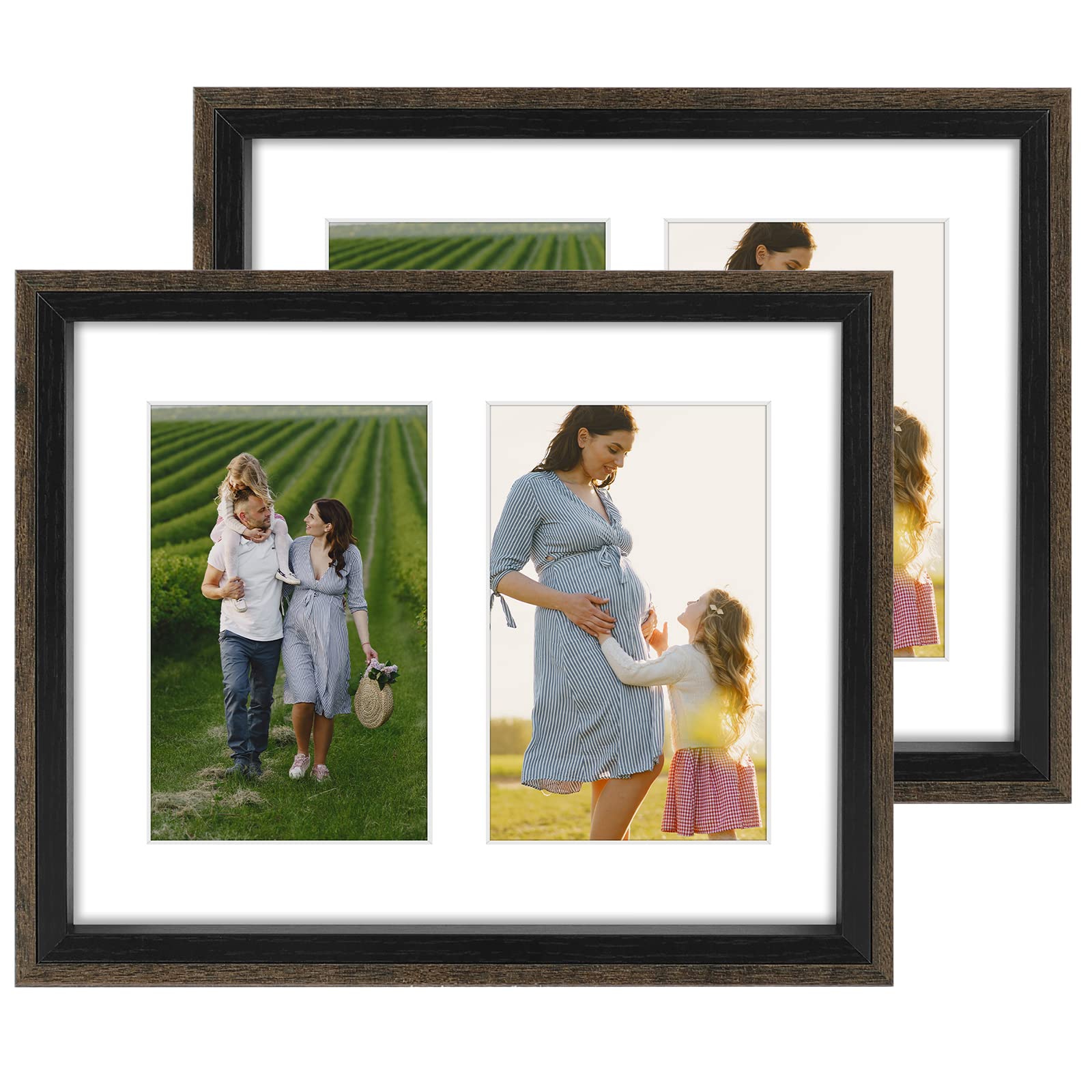 Golden State Art, 8x10 Collage Frame with White Mat Displays (2) 4x6 Pictures (Black&Walnut, Set of 2)