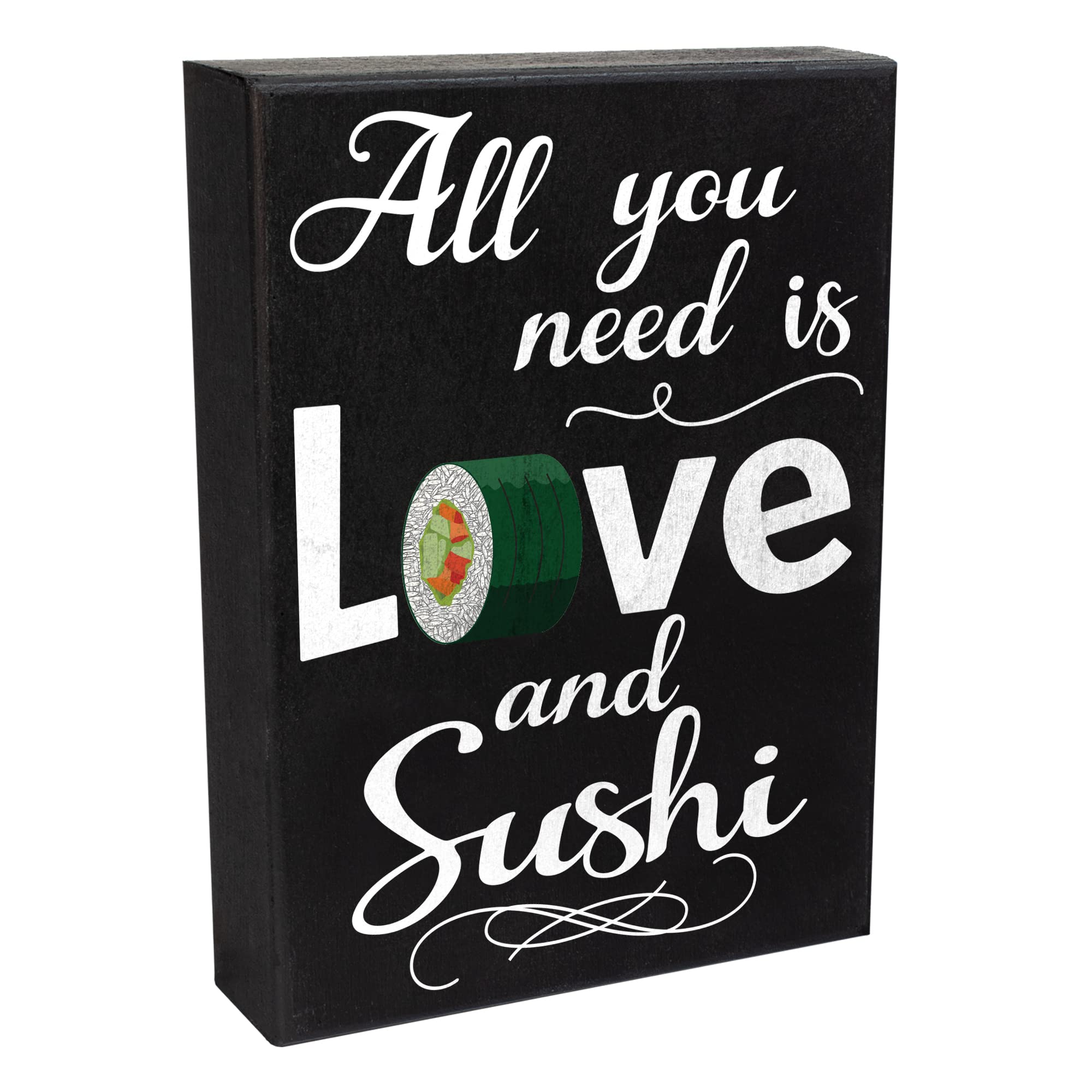 Jennygems All You Need Is Love And Sushi Wooden Sign, Gifts For Sushi Lovers, Shelf Decor And Wall Hanging, Made In Usa