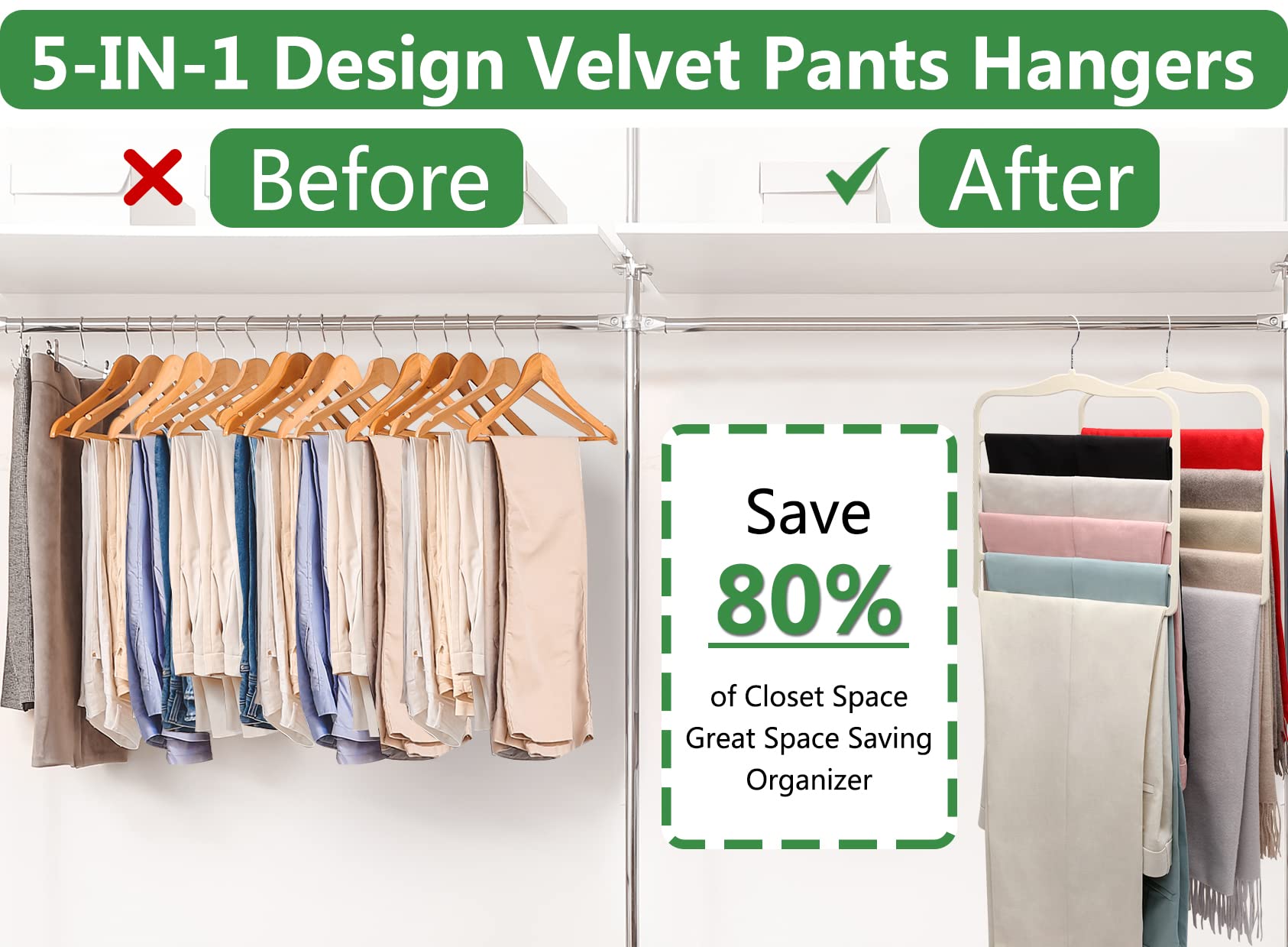 Closet Organizers and Storage Magic Pants Hangers Space Saving Velvet Hangers for Organization and Storage Dorm Room Essentials for College Students Girls Home Organization Scarf Hangers-5 Pack