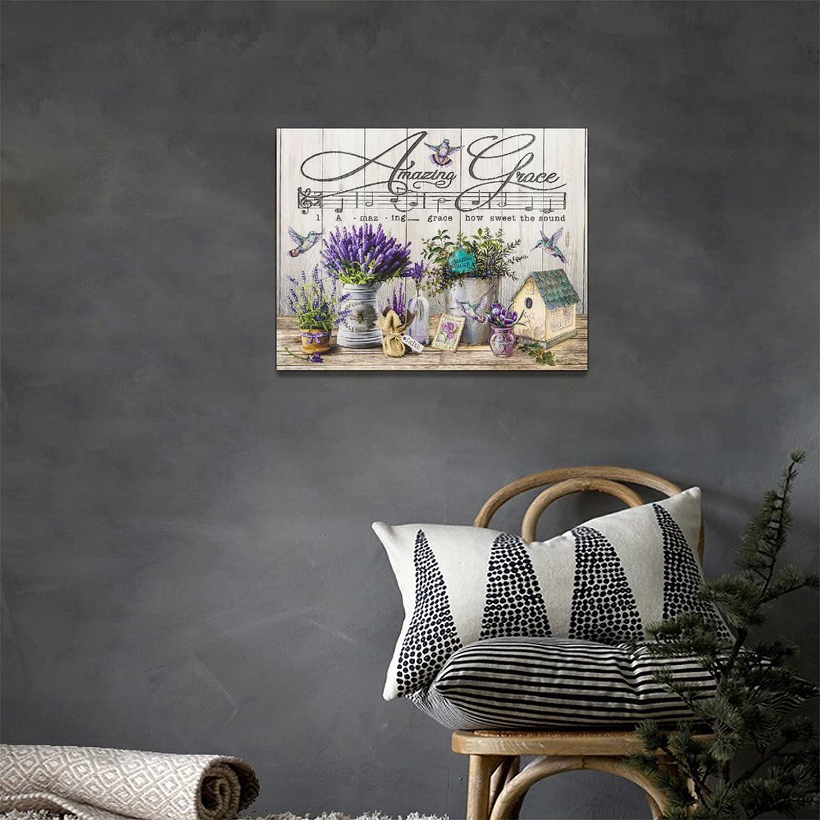 Purple Lavender Bathroom Wall Art Farmhouse Amazing Grace Hummingbird Pictures Wall Decor Christian Faith Inspirational Quotes C