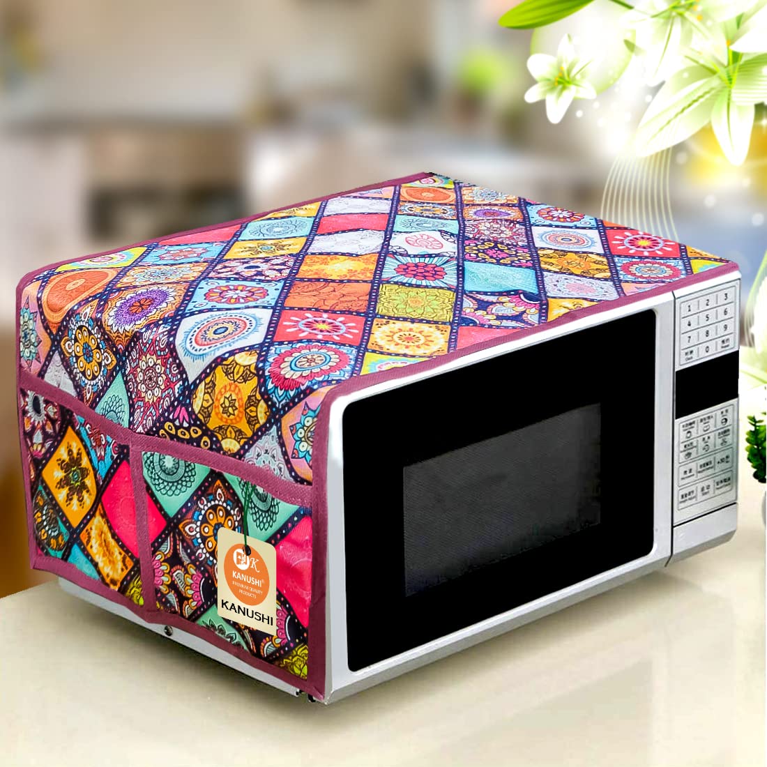 Kanushi Industries Microwave/Oven Top Cover With 4 Utility Pockets (Var-Micro-Dig-B)