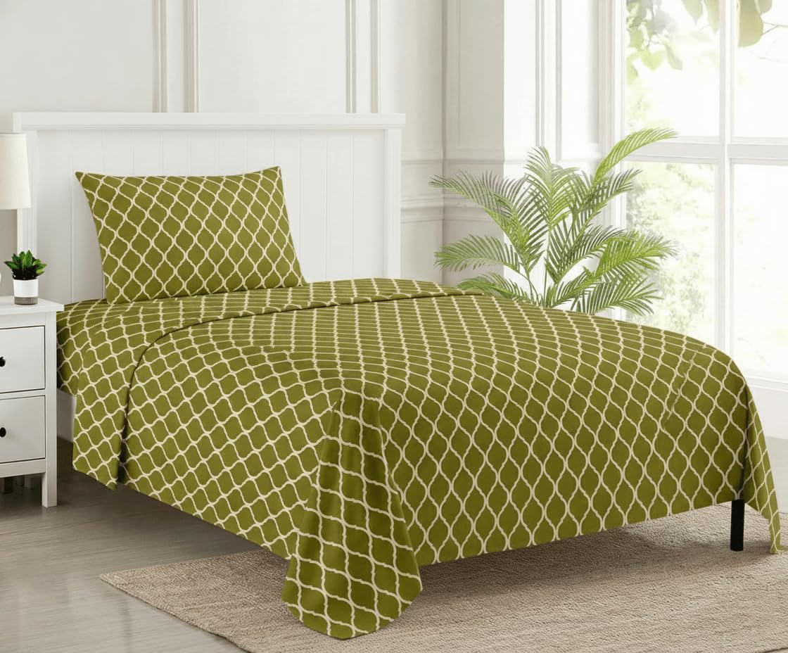 Trance Home Linen 200 Tc | 100% Cotton Single Flat Bedsheet With 1 Pillow Cover| Rotary Anti Fade Printed Bedsheet (60X100 Inch 