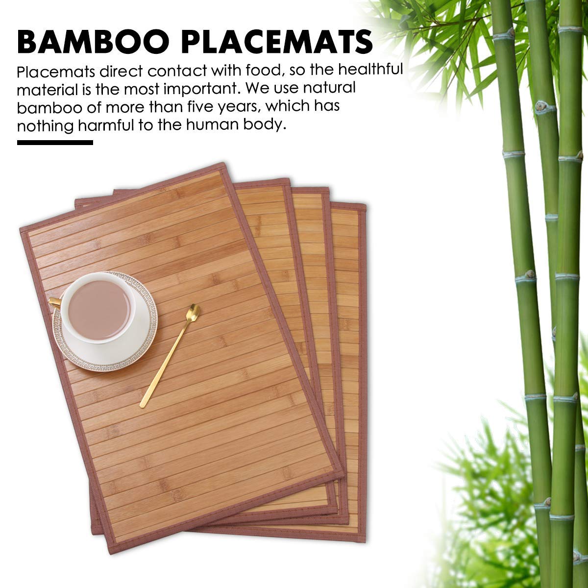 Bamboo Placemats For Dining Table, Placemats Set Of 4,Stain-Resistant,Heat-Resistant Place Mats,Durable And Sturdy Dining Place