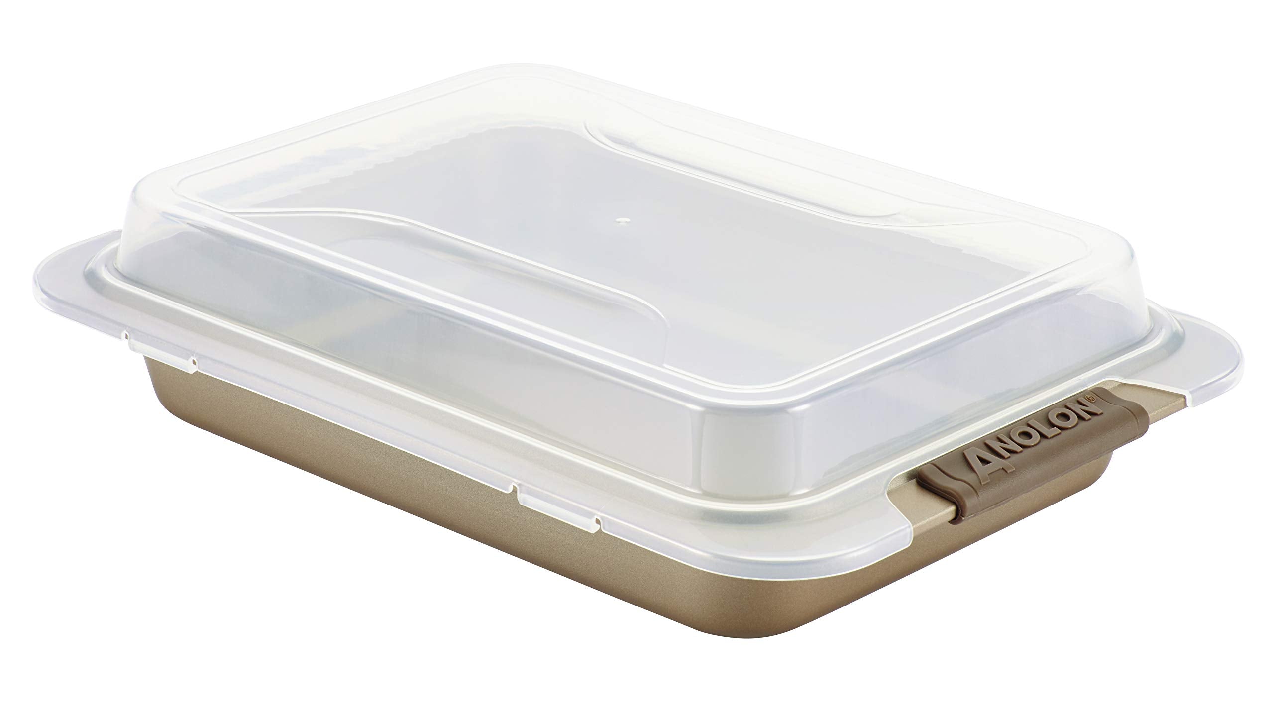 Anolon Bronze Nonstick Baking Pan With Lid / Nonstick Cake Pan With Lid, Rectangle - 9 Inch x 13 Inch, Brown