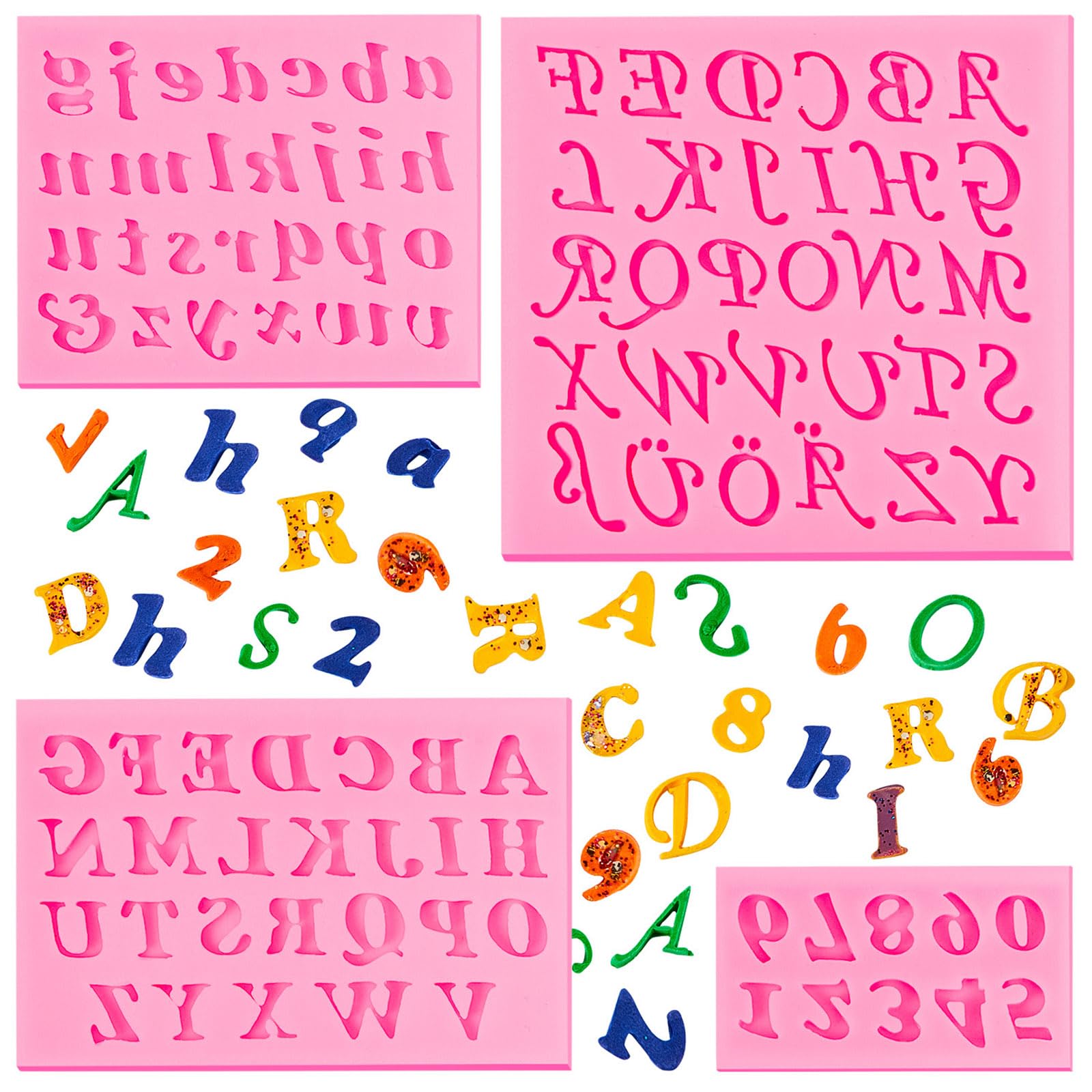 Patelai 4 Pcs Silicone Letter Molds for Chocolate Candy Cook Cake, Pink