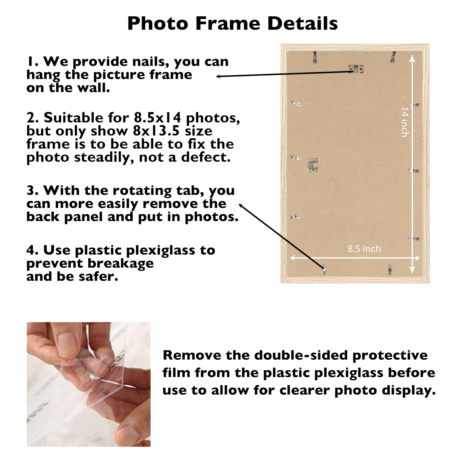 JCJMY 8.5x14 Picture Frame for Wall Hanging, Wall Mounting Horizontally or Vertically, 8.5 x 14 Wall Gallery Poster Photo Frame