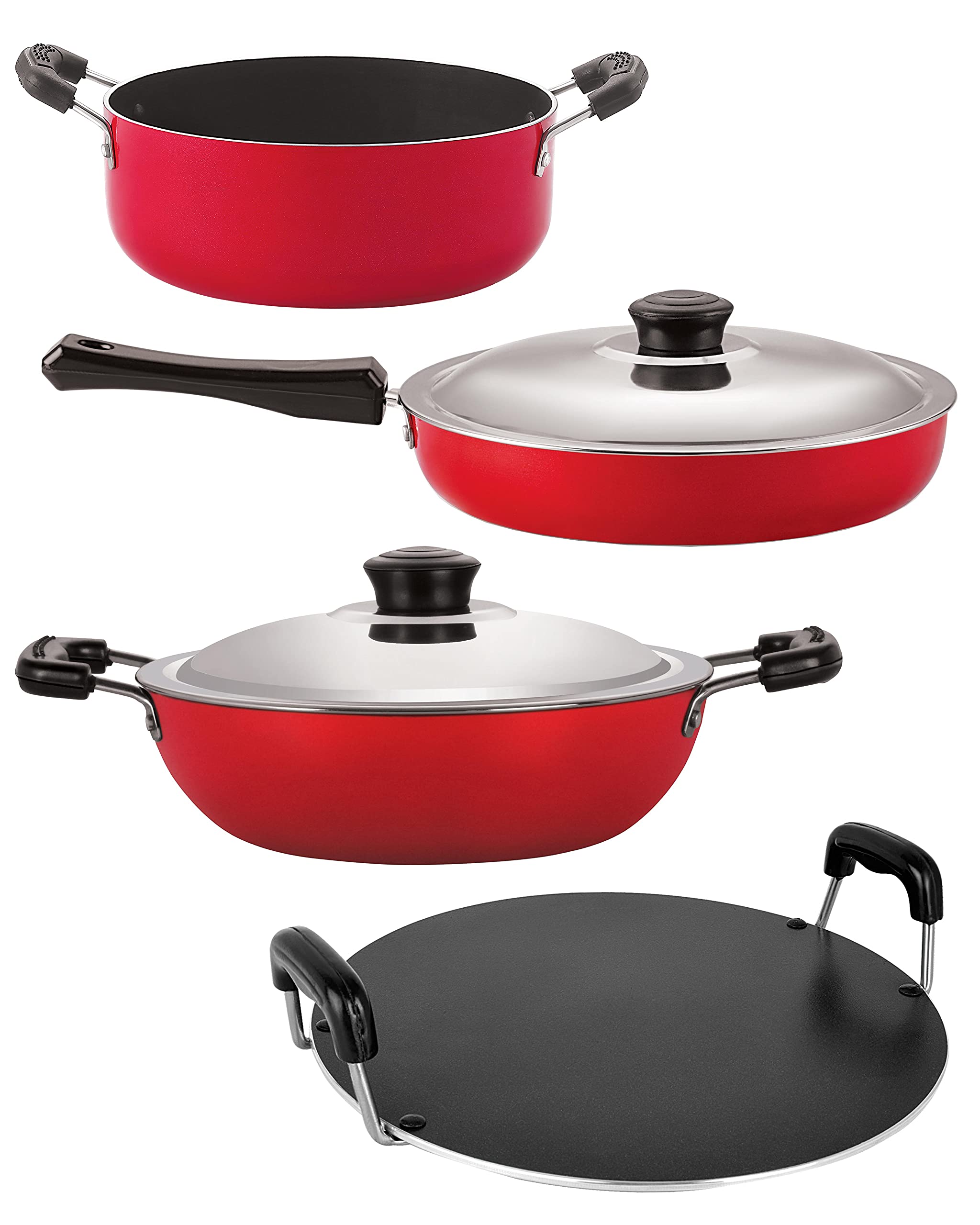 Nirlon Non Stick Cookware Kitchen Accessories For Cooking Combo Set Of 4 Pieces (Fp12_Dkd(M)_Rt_Cs24)