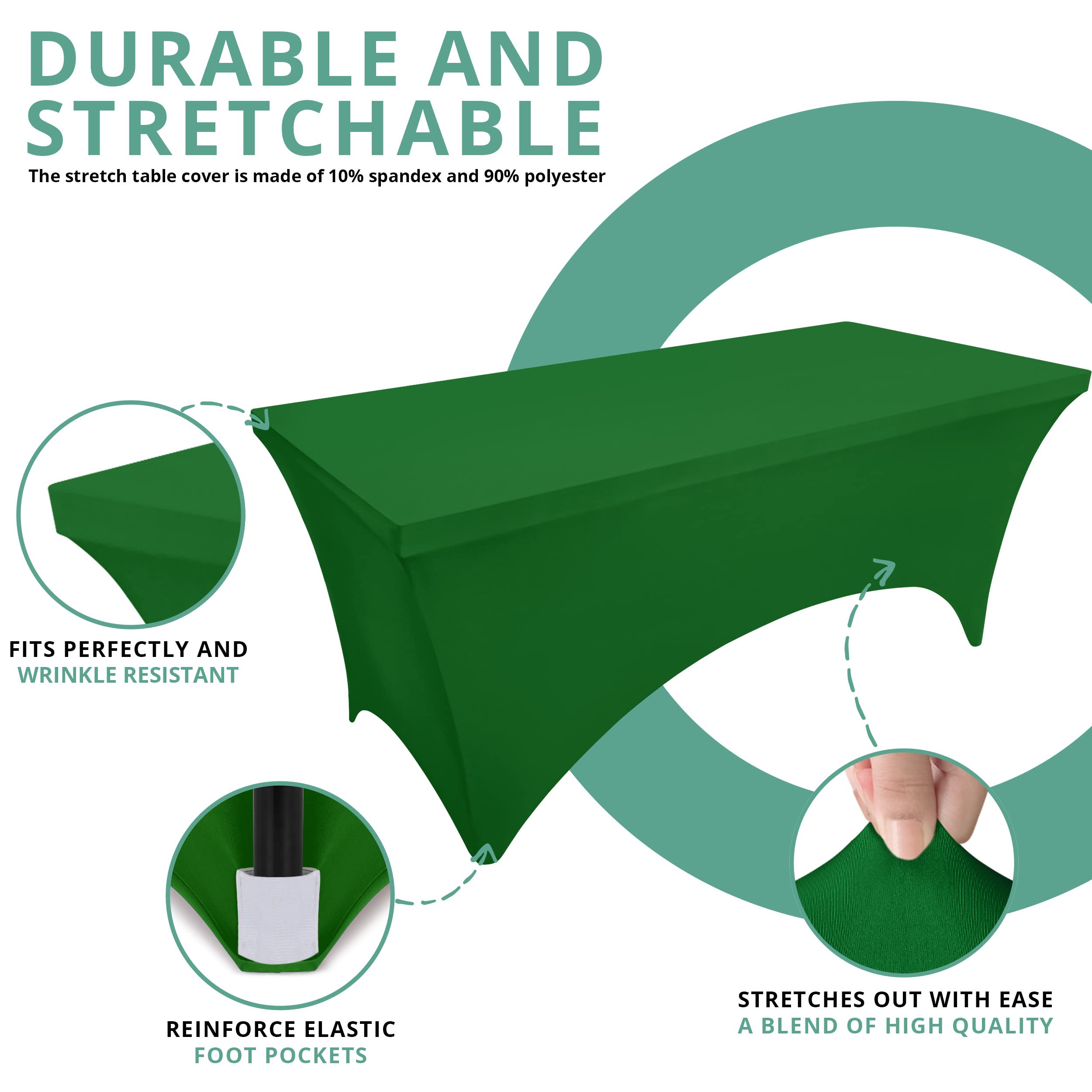 Utopia Kitchen Spandex Tablecloth 2 Pack [6FT  Emerald Green] Tight  Fitted  Washable and Wrinkle Resistant Stretch Rectangular Patio Table Cover for Event  Wedding & Parties [72Lx30Wx30H Inch]