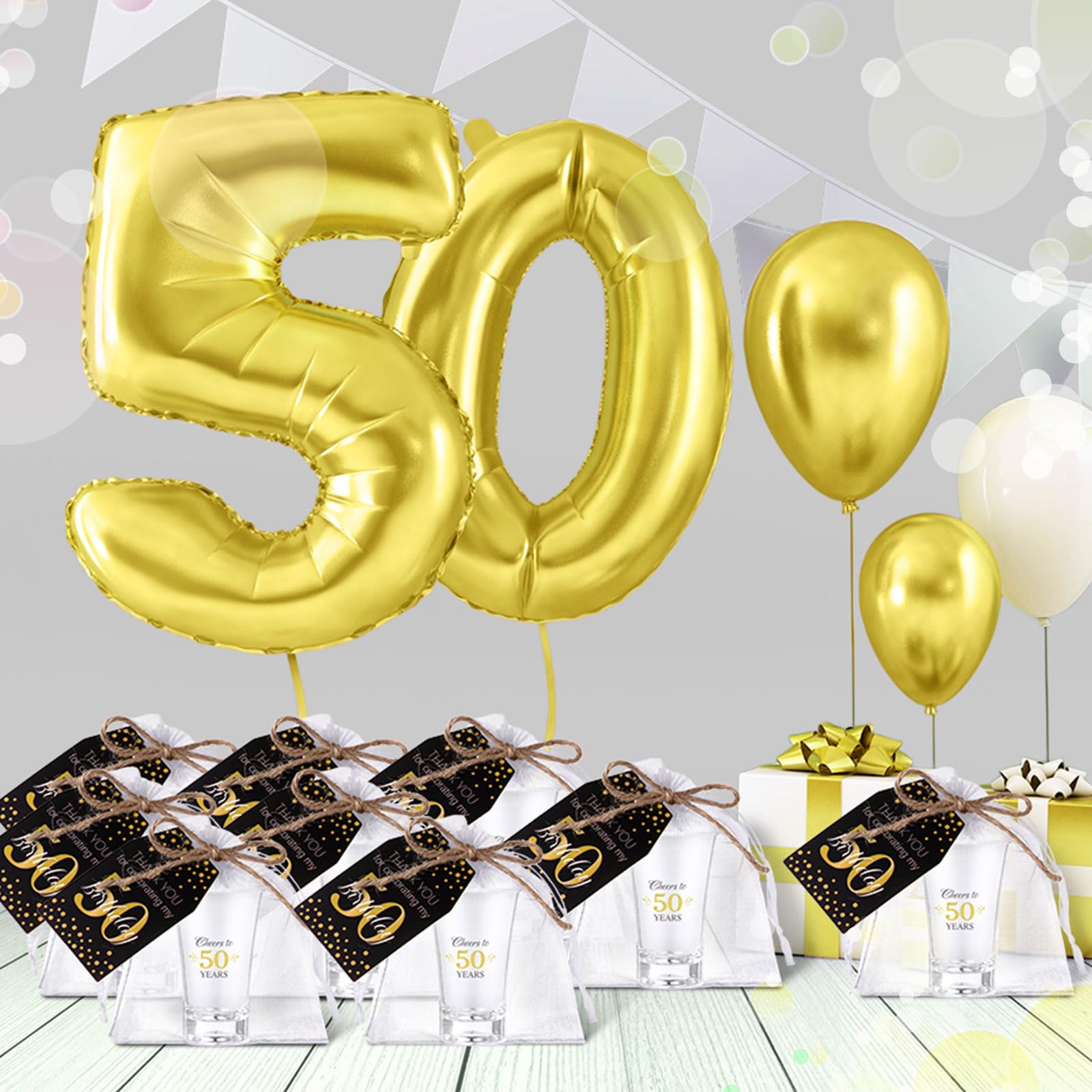 Pickmesh 50 Sets Black Gold Birthday Party Favors for Guests Souvenir Multicolor 50 Years Old Gift Bulk Acrylic Clear 1.2oz Shot