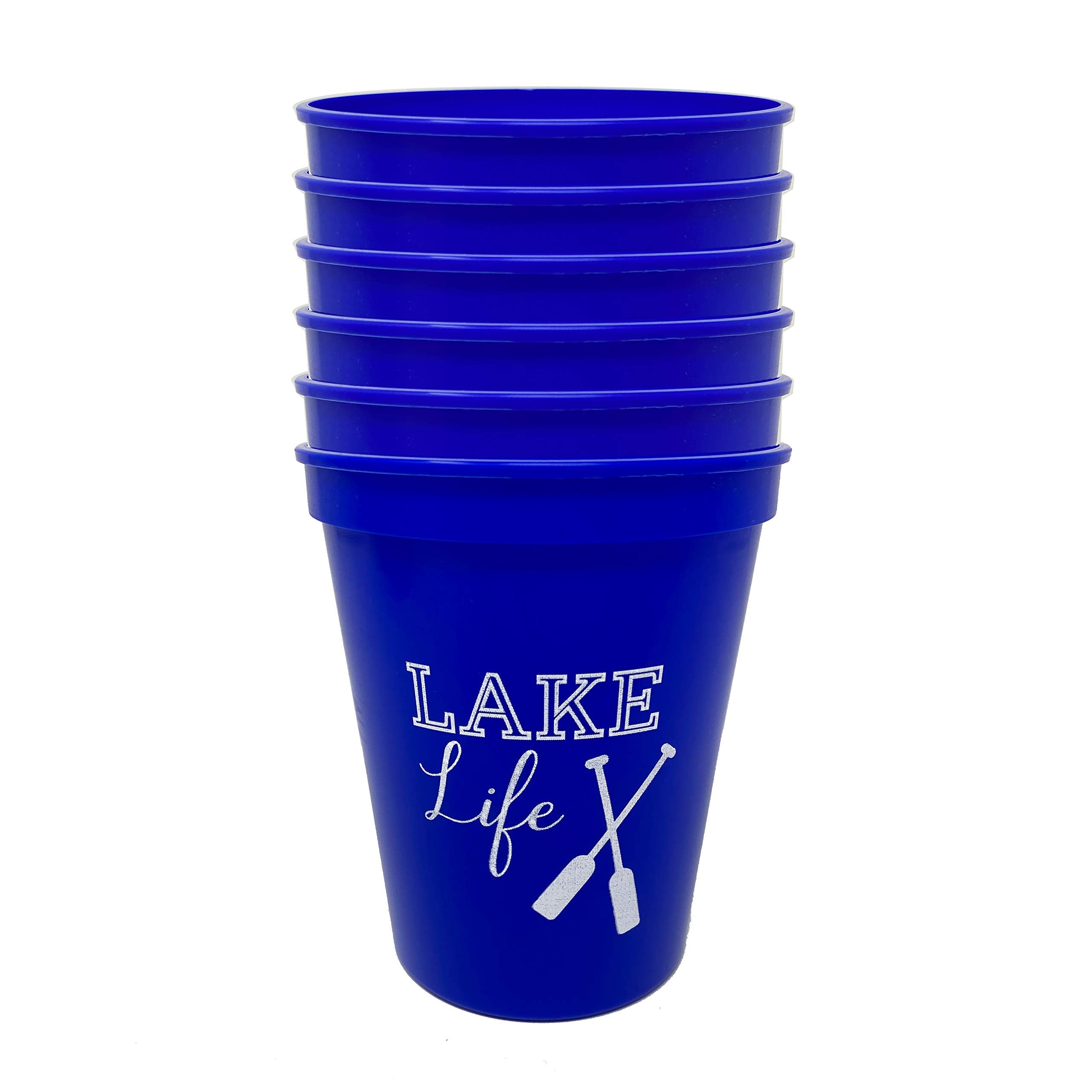 Funky Junque 16 Oz Reusable Plastic Girls Weekend Lake Cups With Fun Lake Sayings, Dishwasher Safe 6 Lake Life Cups (Blue)