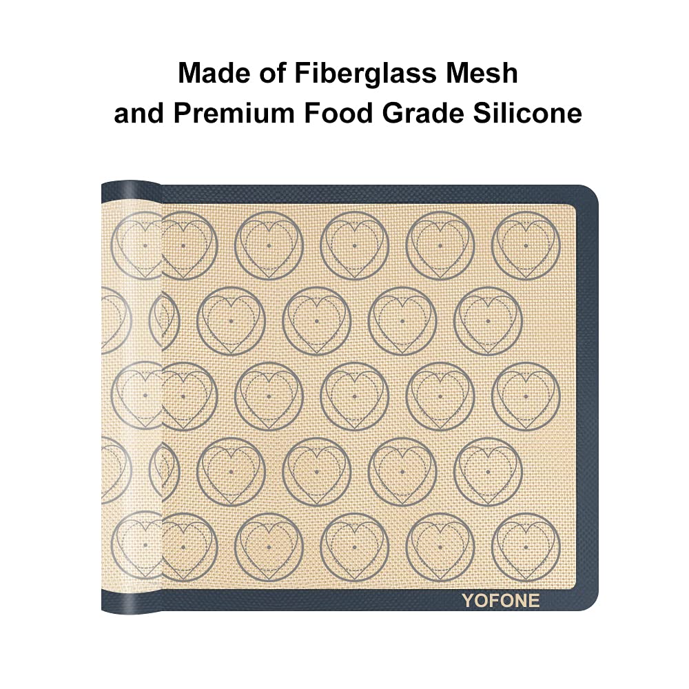 Yofone Silicone Baking Mats, Macaron Baking Mat With Kit Sets, 6 Piping Tip, 2 Piping Bag And 2 Bag Tie - Reusable Non Stick Lin