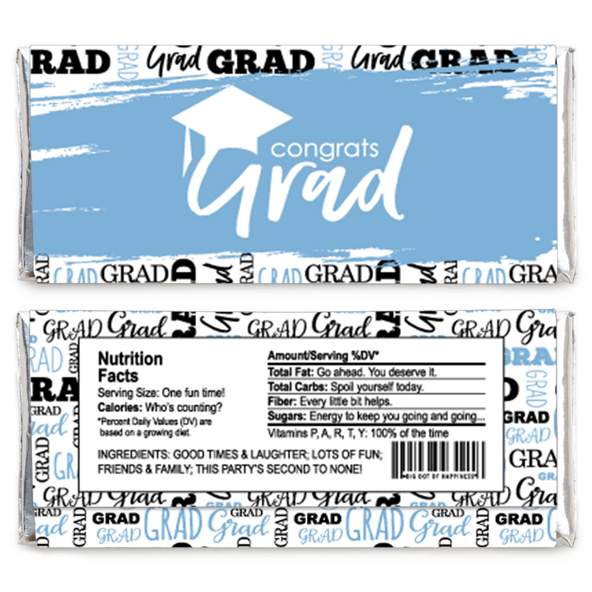 Big Dot Of Happiness Light Blue Grad - Best Is Yet To Come - Candy Bar Wrapper Light Blue Graduation Party Favors - Set Of 24