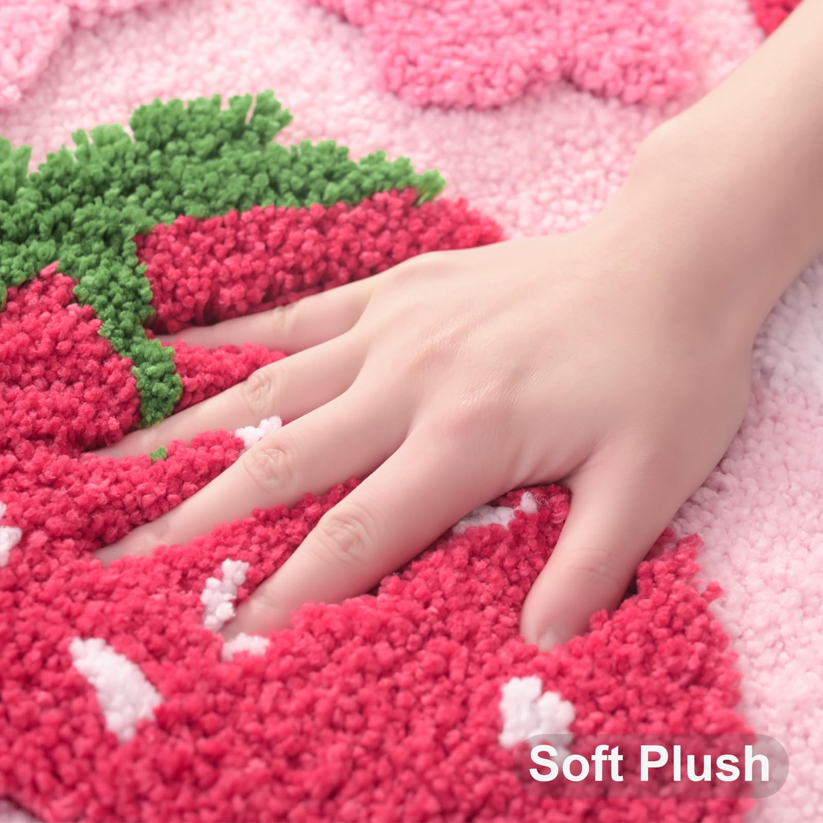 Anybar Pink Toilet Rugs U Shaped, Cute Strawberry Flower Bathroom Contour Toilet Mats,Extra Soft Absorbent Toilet Carpet Bathroo