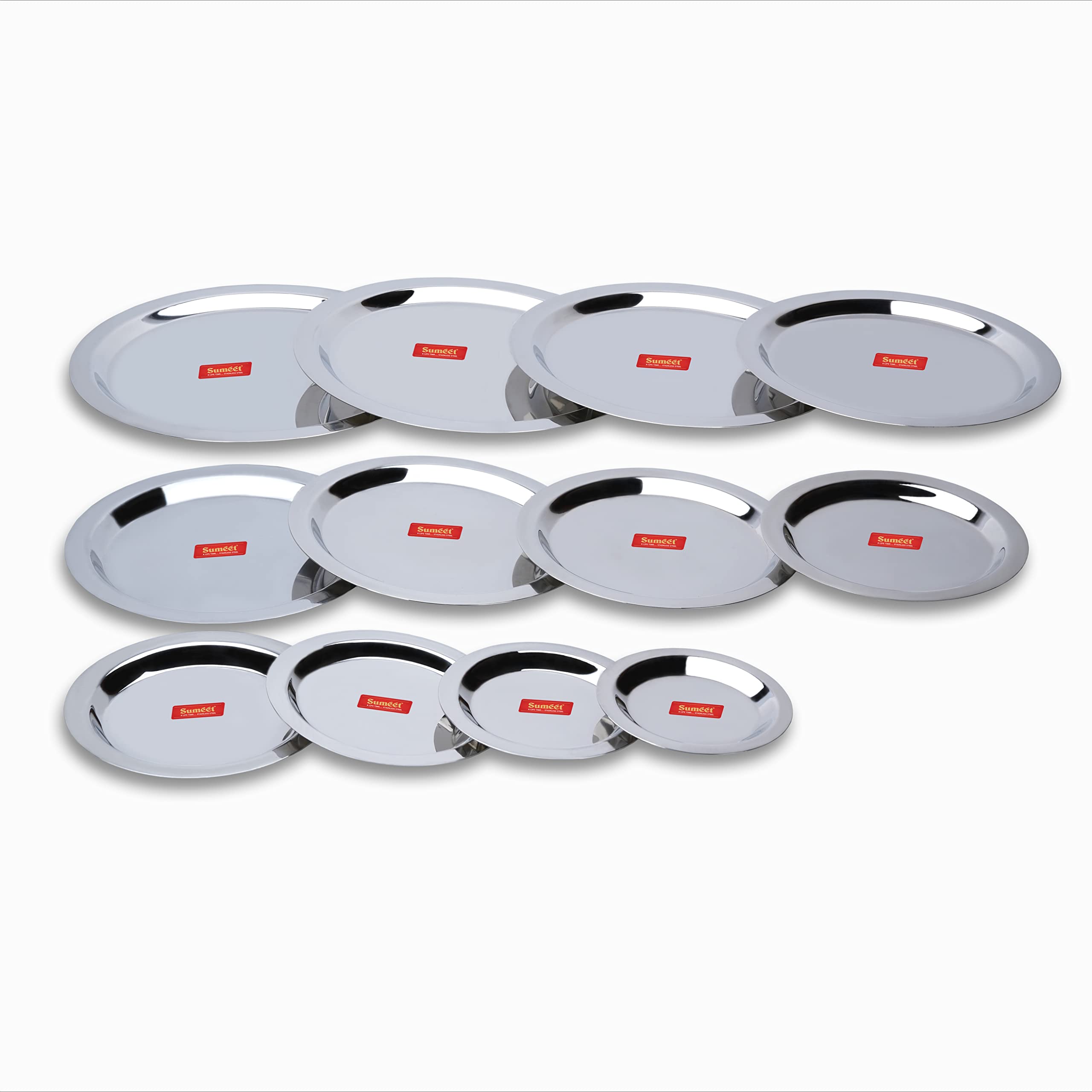 Sumeet Stainless Steel Heavy Gauge Ciba Lids Tope Cheeba Cover Set of 12 Pcs (12.3cm  13.8cm  15.5cm  16.7cm  18.5cm  20cm  21cm  22.5cm  24.2cm  26.2cm  27.5cm  28.7cm)