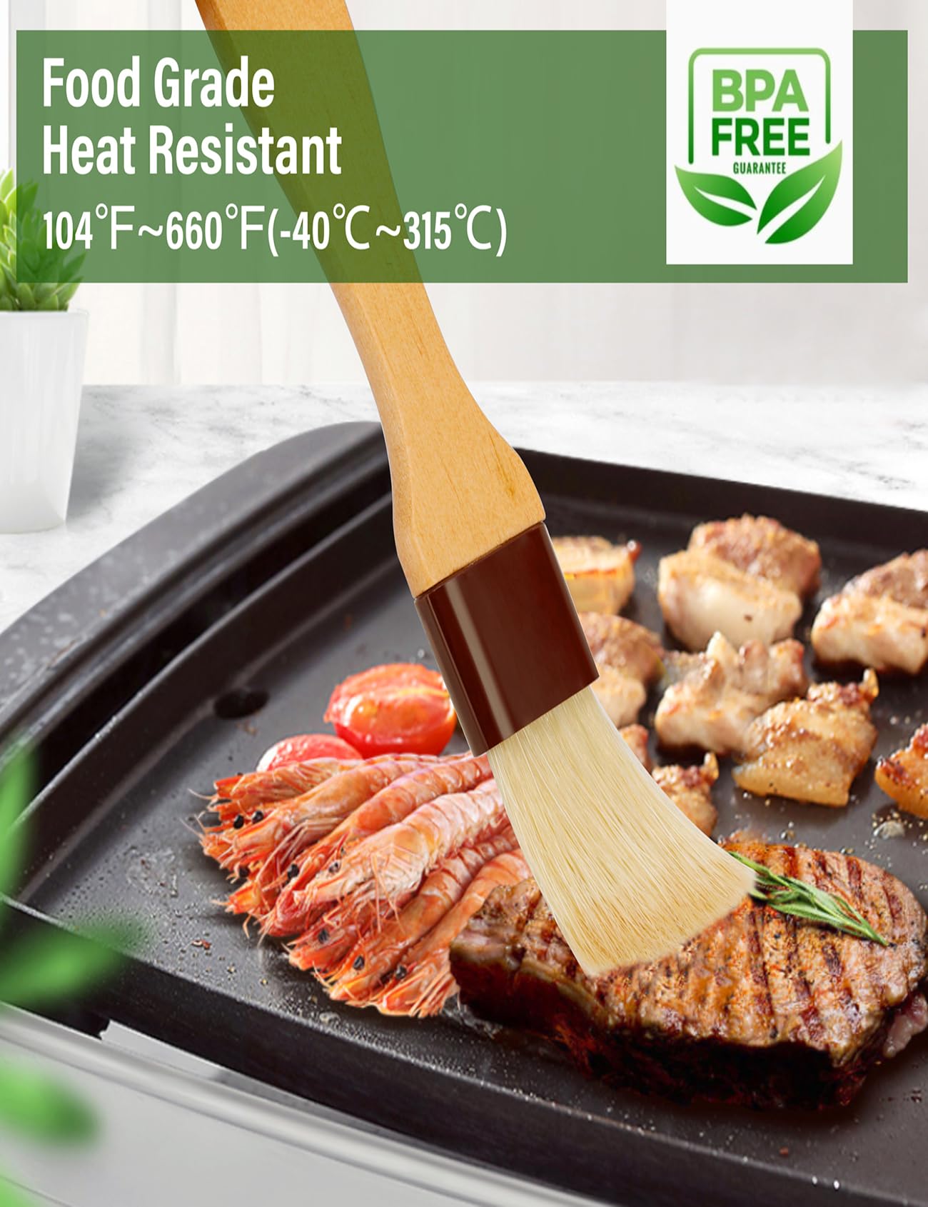 Pastry Brush,Basting Brush For Cooking,Natural Bristle Bbq Brush For Oil & Sauce,Wooden Handle Food Brush For Baking,Easy Clean