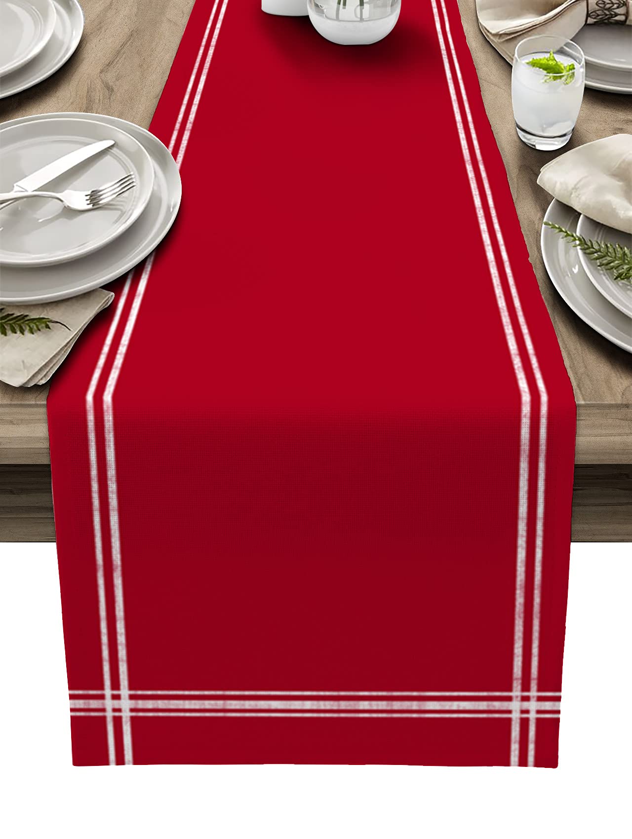 Red Table Runner Dresser Scarves, Farmhouse Red Dining Table Runners 72 Inches Long Linen Stripe Coffee Table Runner,Non-Slip Wa