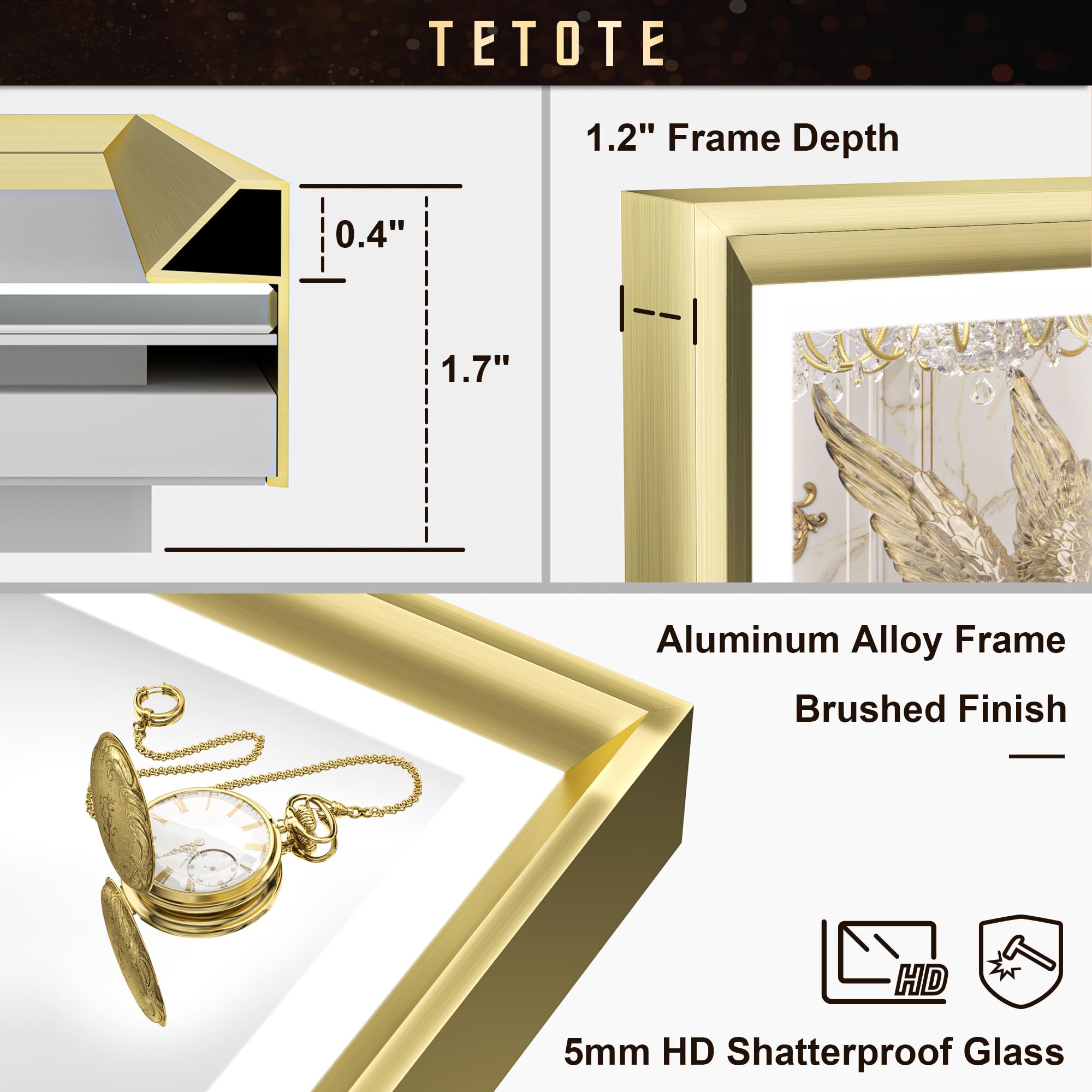 Tetote Gold Led Bathroom Mirror With Lights 24X36 Frontlit & Backlit Vanity Framed Mirror Baroque Anti Fog Stepless Dimmable Whi