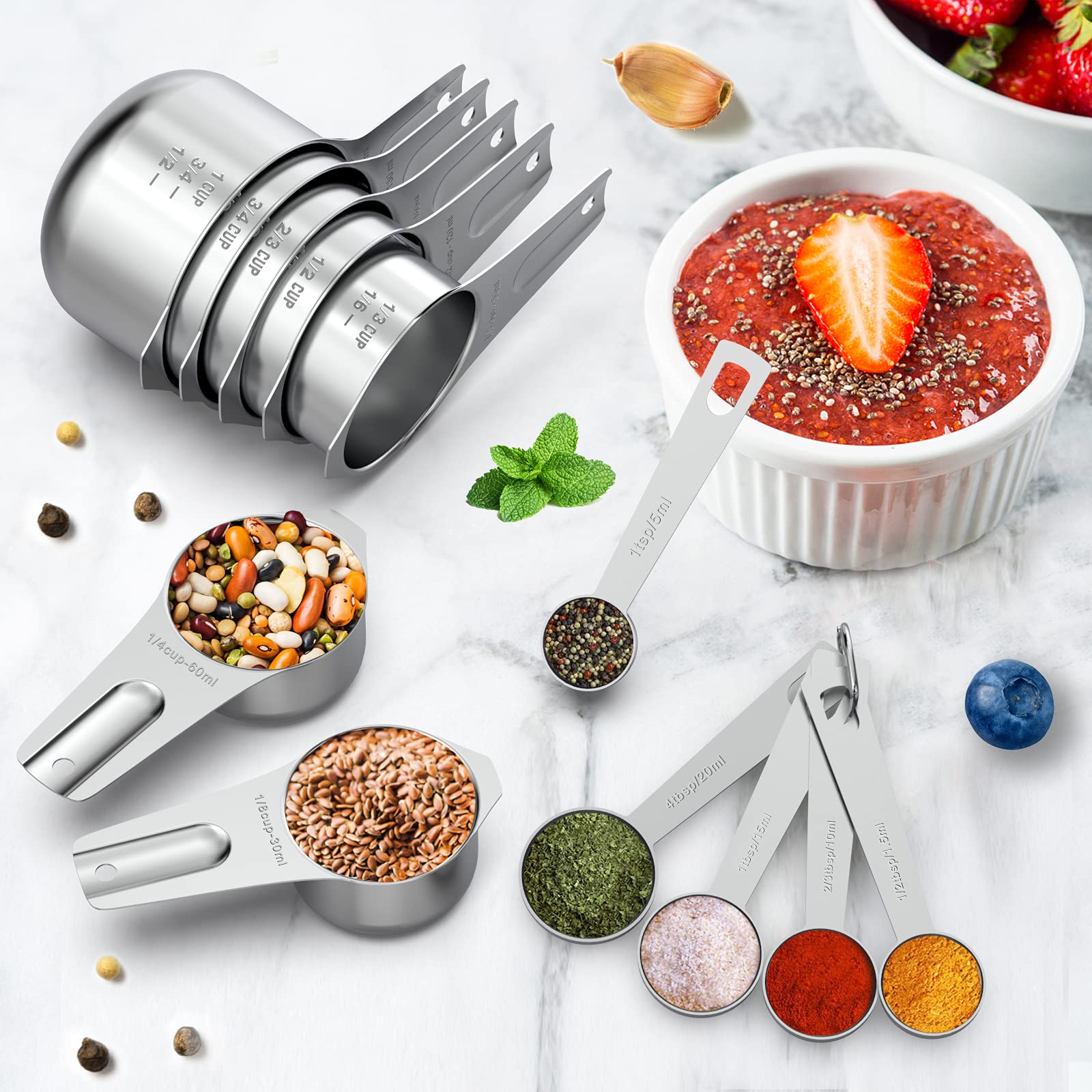 21 Pcs Stainless Steel Measuring Cups And Spoons Set, Wildone Stackable Metal Measuring Cups And Spoons For Cooking & Baking, In