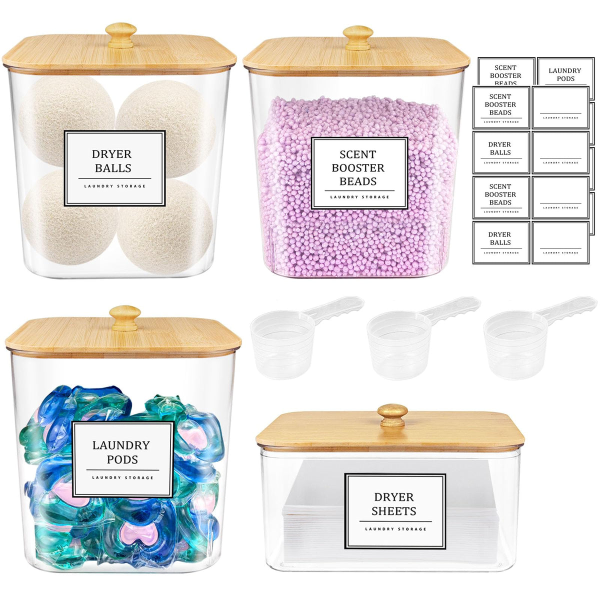 3+1 Pack Laundry Pods Container,Clear Laundry Room Organization Containers,Large Laundry Detergent Powder Storage Containers Wit
