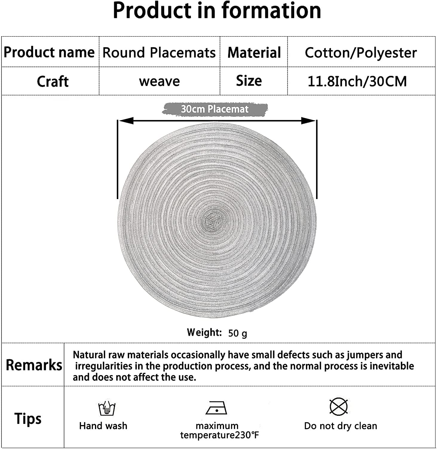 Adido Eva Round Placemats Set Of 4 Heat Resistant Braided Place Mats 11.8 Inch For Kitchen Table Silver
