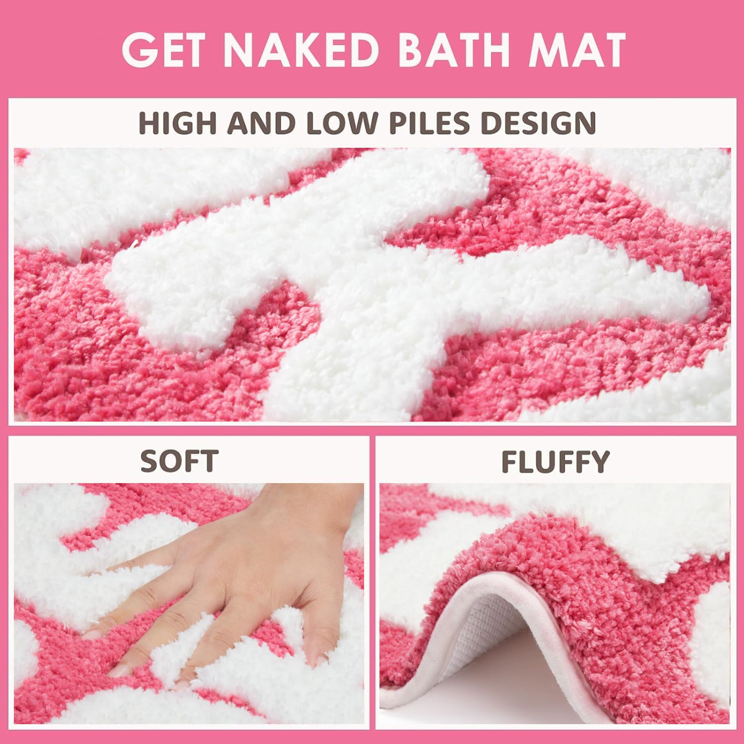 Dyefury Irregular Shaped Get Naked Bath Mat Hot Pink - Fun Bath Mat, Small Preppy Bathroom Decor, Funny Aesthetic Bathroom Rugs