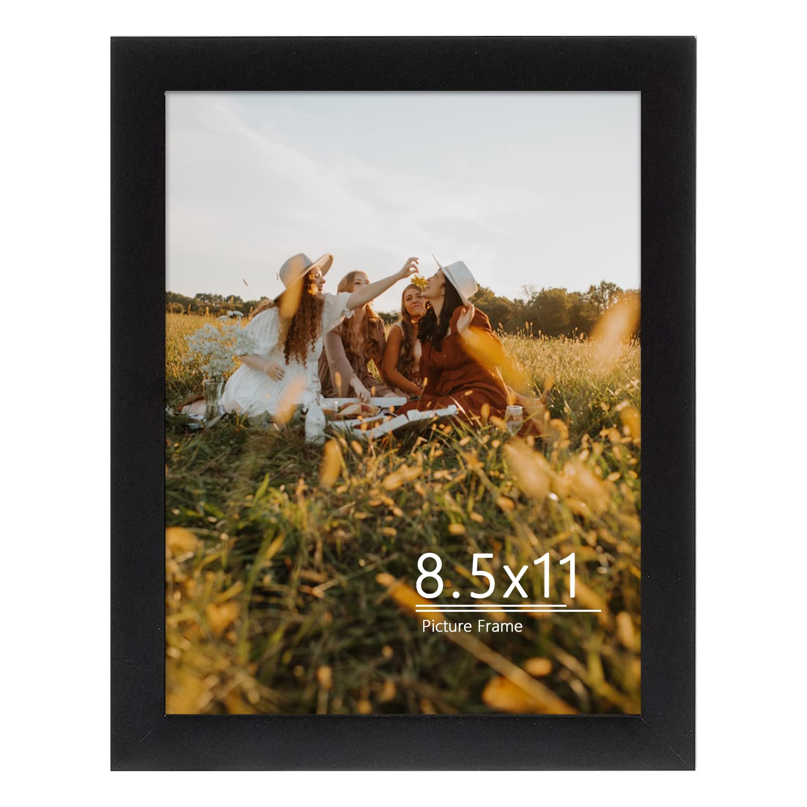 Frametory, 8.5x11 Picture Frame - Solid Wood -Black Molding - Tempered Glass Front, Portrait, Wall Gallery Frame (Black, 1 Pack)