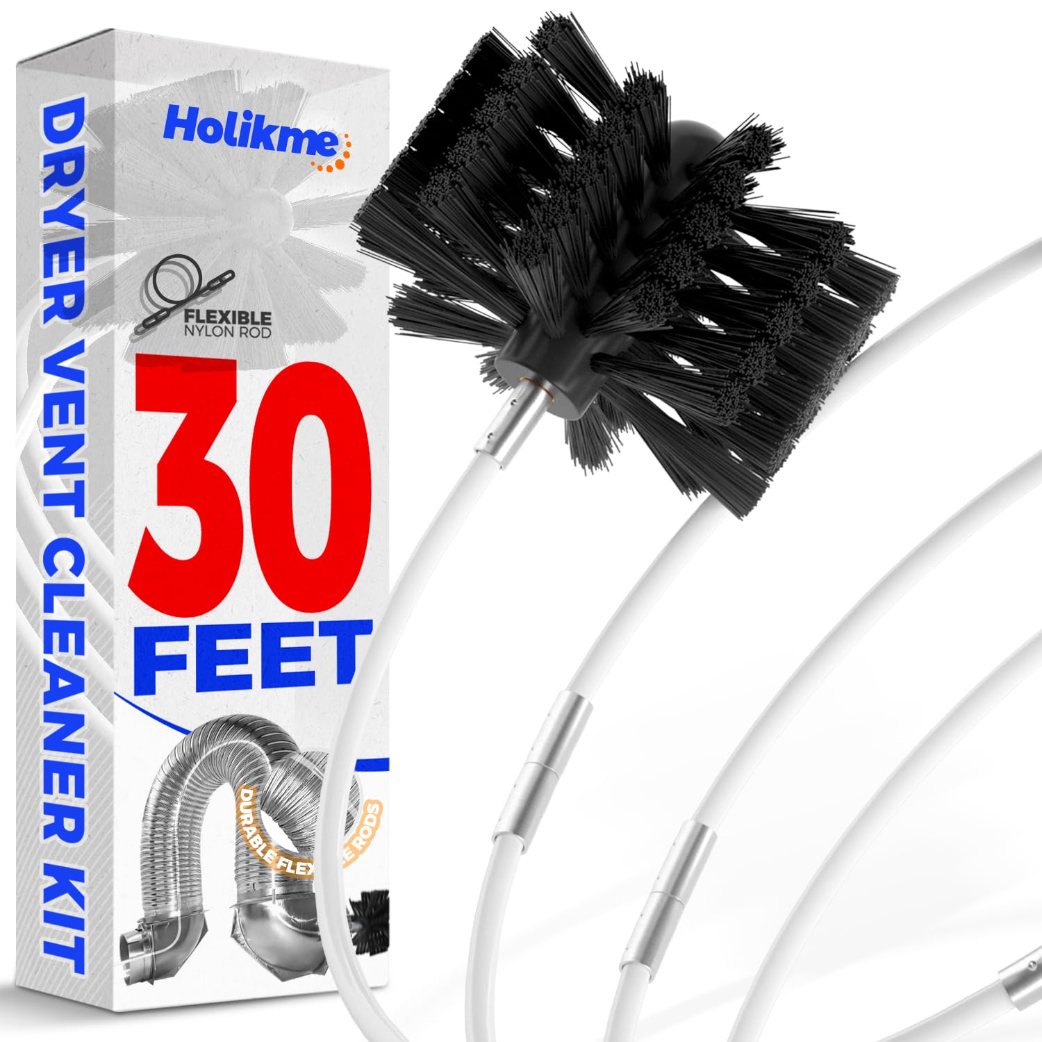 Holikme 30 Feet Dryer Vent Cleaner Kit,Flexible Lint Brush With Drill Attachment, Extends Up To 30 Feet For Easy Cleaning, Synth