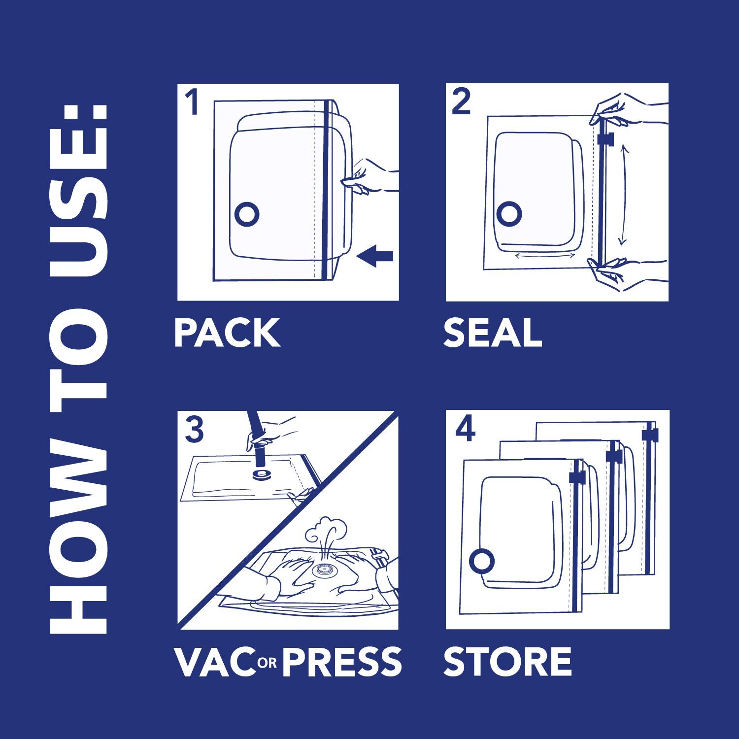 Hefty Shrink-Pak Vacuum Storage Bags - Space Saver Vacuum Storage Bags For Under Bed Storage, Clothing And Comforter Storage, 3X