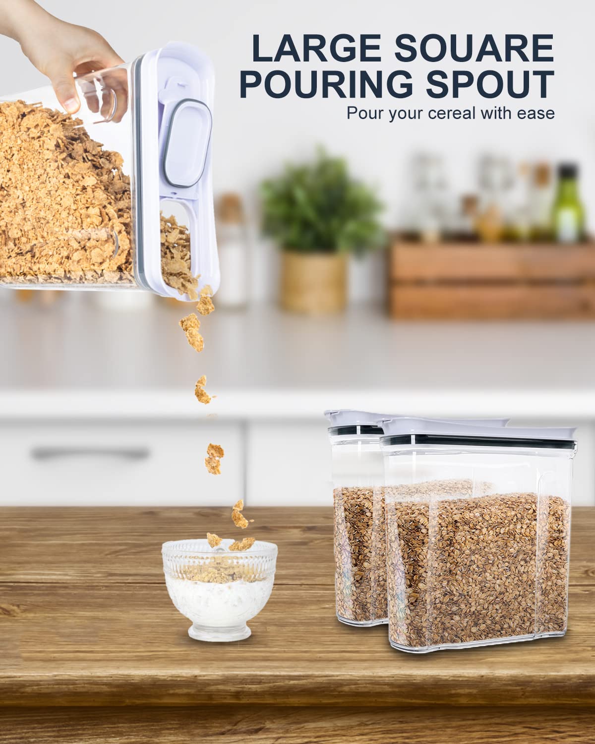 Freshkeeper Cereal Containers Storage Set, Airtight Food Storage Container With Lid 4L/135.2Oz, 2Pcs Bpa-Free Plastic Pantry Org