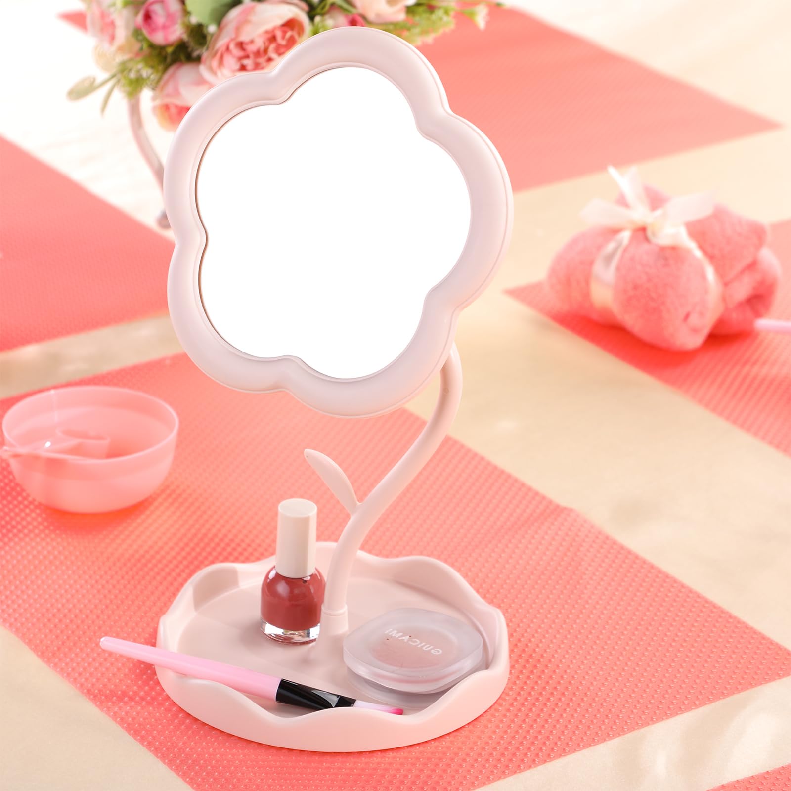 Glikceil 8 Pcs Flower Shaped Mirror Spa Party Mirror Sleepover Party Favor Makeup Mirror For Spa Sleepover Slumber Birthday(Whit
