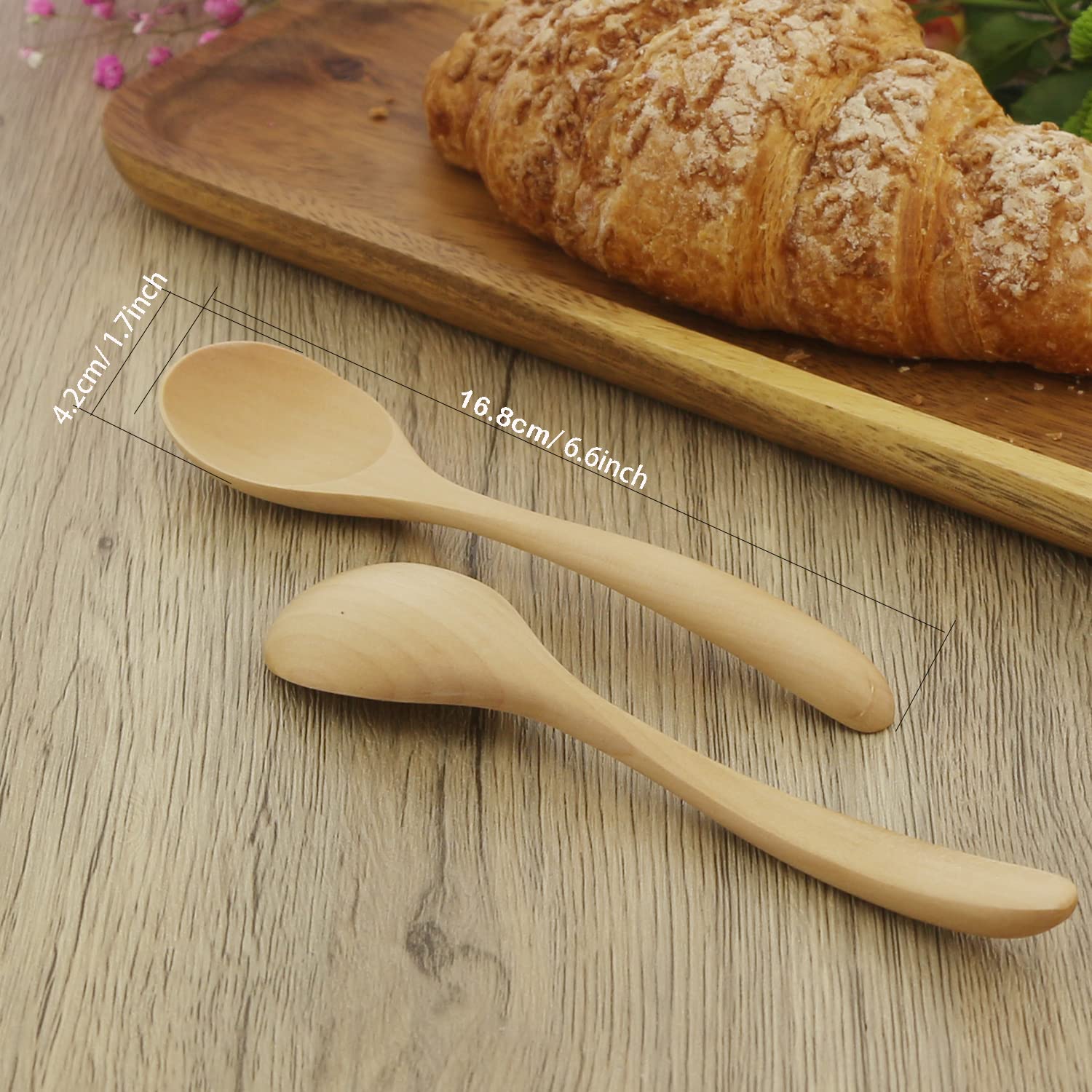 Wooden Spoons for Eating  ADLORYEA 6-Piece Wood Spoons  6.6 inch Handmade Natural Wood Spoon for Soup  Coffee  Salad Desserts  Chips  Snacks  Cereal  and Fruit  Wood Color