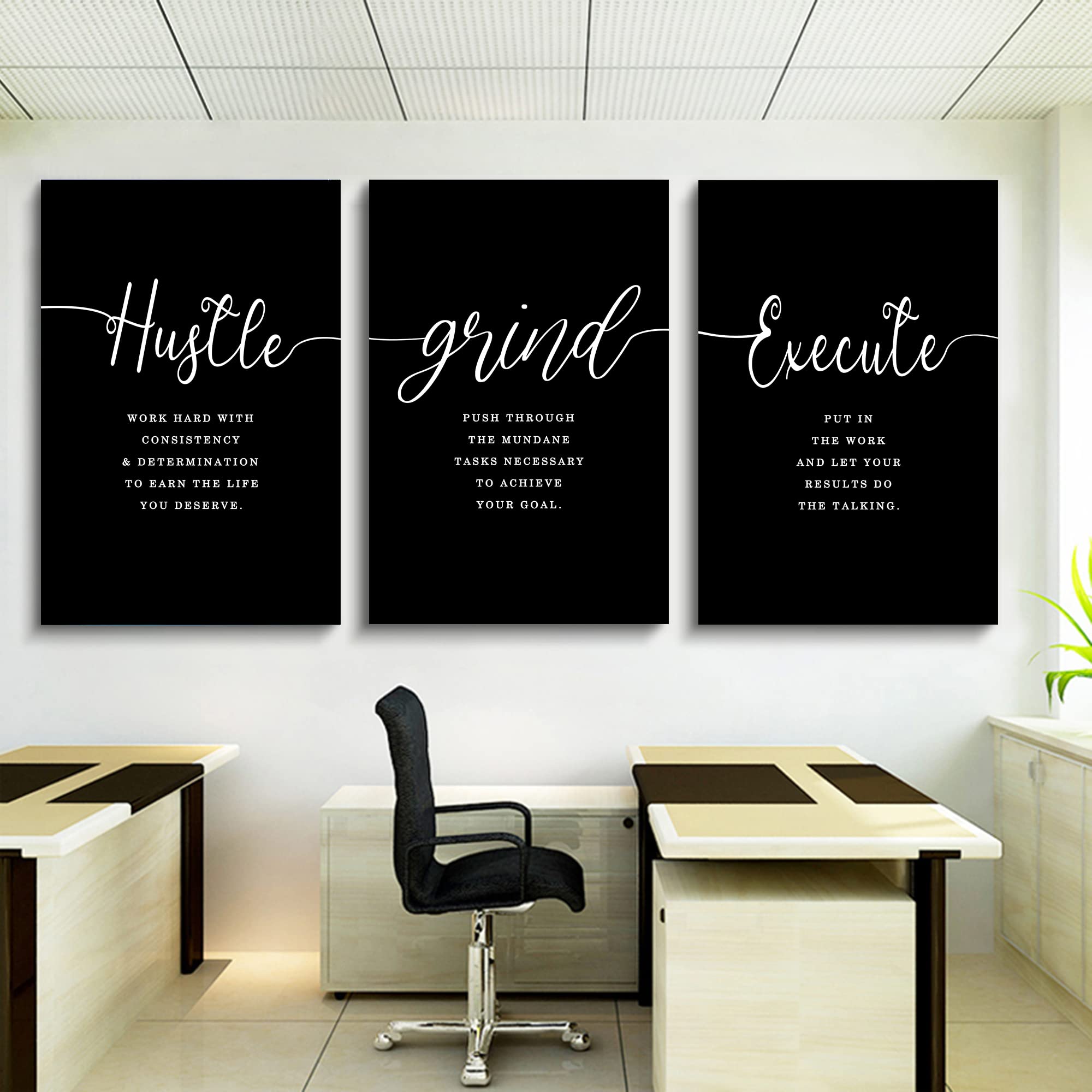 Hustle Quotes Execute Prints  Framed Canvas Wall Art Success Quote  Office Wall Art  Black Large Poster  Positive Motivational Set of 3 Prints  Execute Failure Definition  Inspirational Print  Boss Gift (F-3pcs 20x30inchx3pcs)