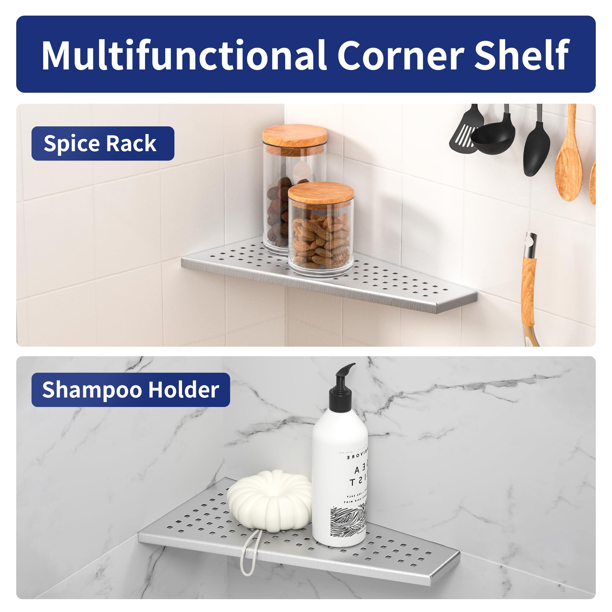 Bernkot Corner Shower Shelf, 12'' Trapezoid Floating Shelf, 304 Stainless Steel Grid Design Recessed Bathroom Shelf For Tiled Wa