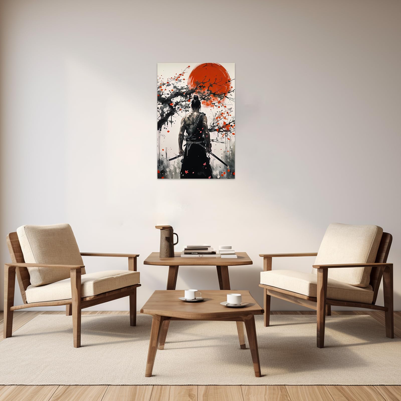 Zxhywym Japanese Samurai Wall Art Black And White Armored Samurai Canvas Picture Japan Warrior Poster Bushido Print Wall Decor F