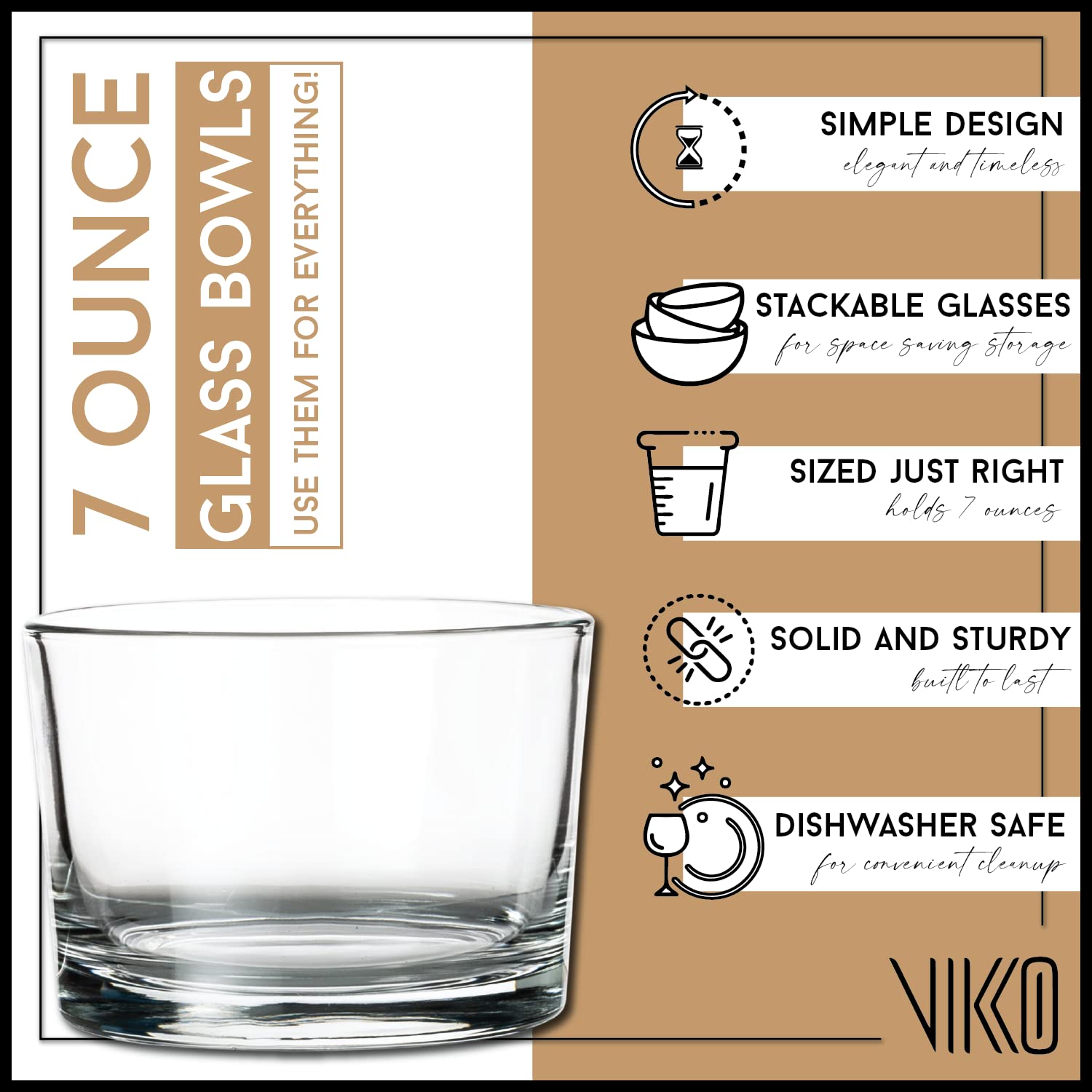 Vikko Stackable Bodega Glasses, 7 Oz Tasting Glasses, Small Glass Bowls, Glass Dessert Cups, Custard Cups, Glass Prep Bowls, Par