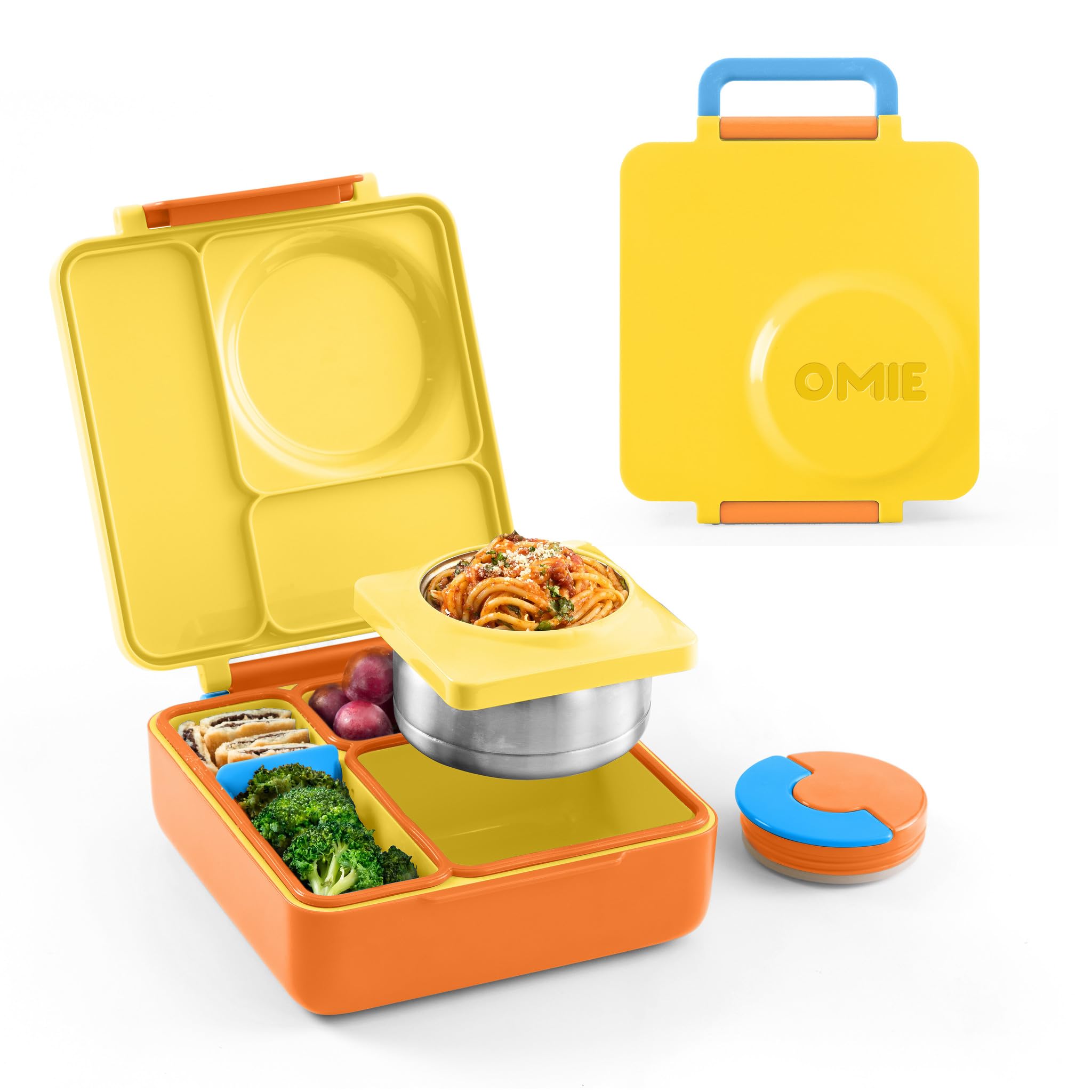 Omie OmieBox Bento Box for Kids - Insulated Bento Lunch Box with Leak Proof Thermos Food Jar - 3 Compartments, 2 Temperature Zon