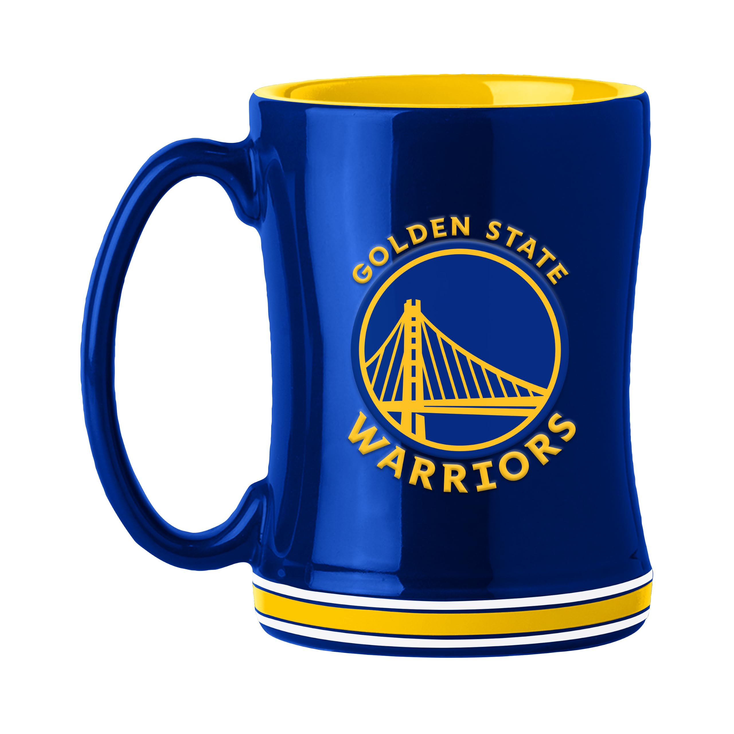 FANMATS NBA Golden State Warriors 14 oz Relief Coffee Mug  14 Fluid Ounces | Ceramic | Sculpted 3D Logo | Team Color | Great Gi