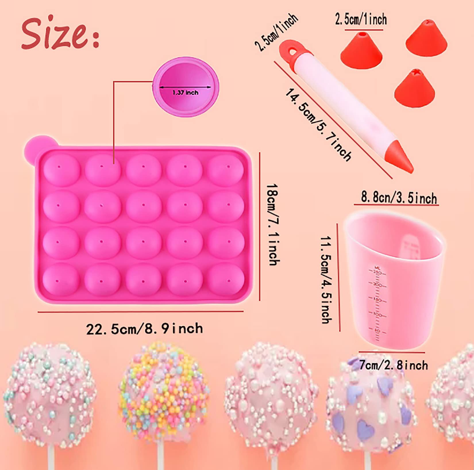 JAMCARI Cake Pop Mold - 20 Cavity Silicone Baking Mold with Gift Bags & Decorating Pen - Metallic
