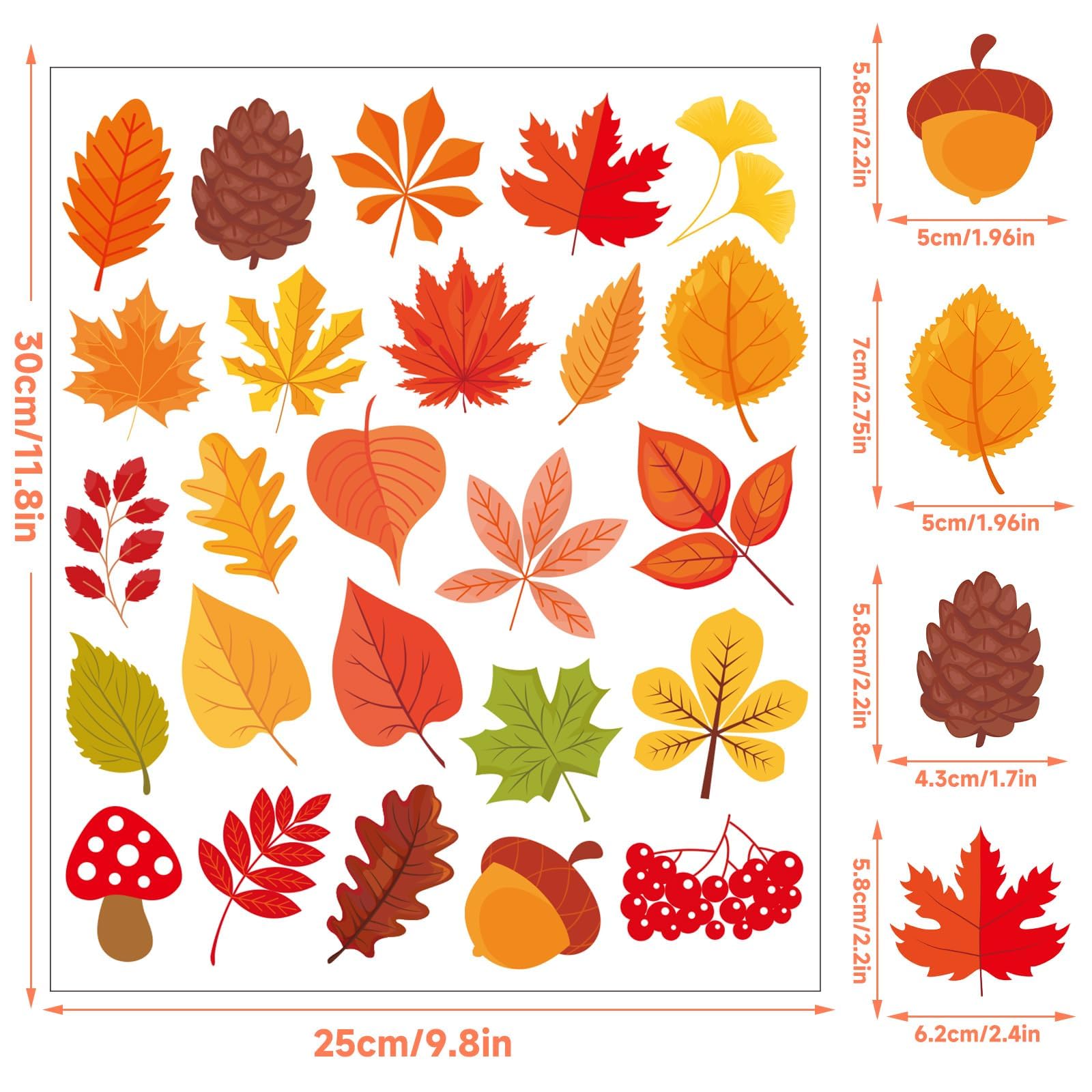 MARFOREVER 50 PCS Thanksgiving Day Gel Window Clings Stickers Reusable Fall Leaves Thick Gel Clings Decals for Autumn Kids Toddl