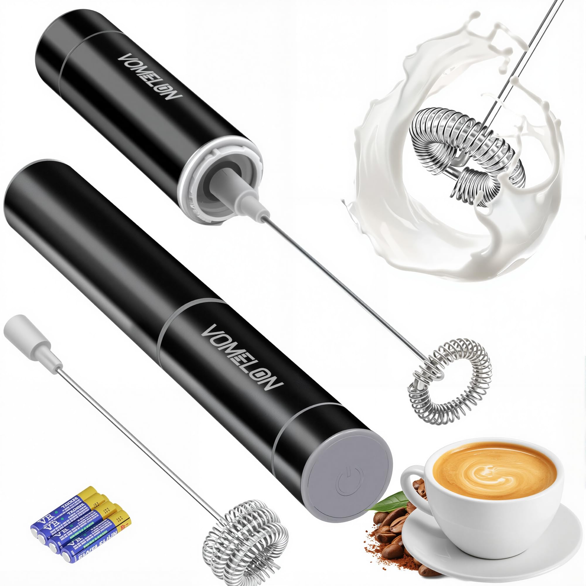 Milk Frother Handheld, Battery Operated Coffee Foamer Drink Mixer with 2 Stainless Steel Electric Whisks for Coffee, Latte, Capp