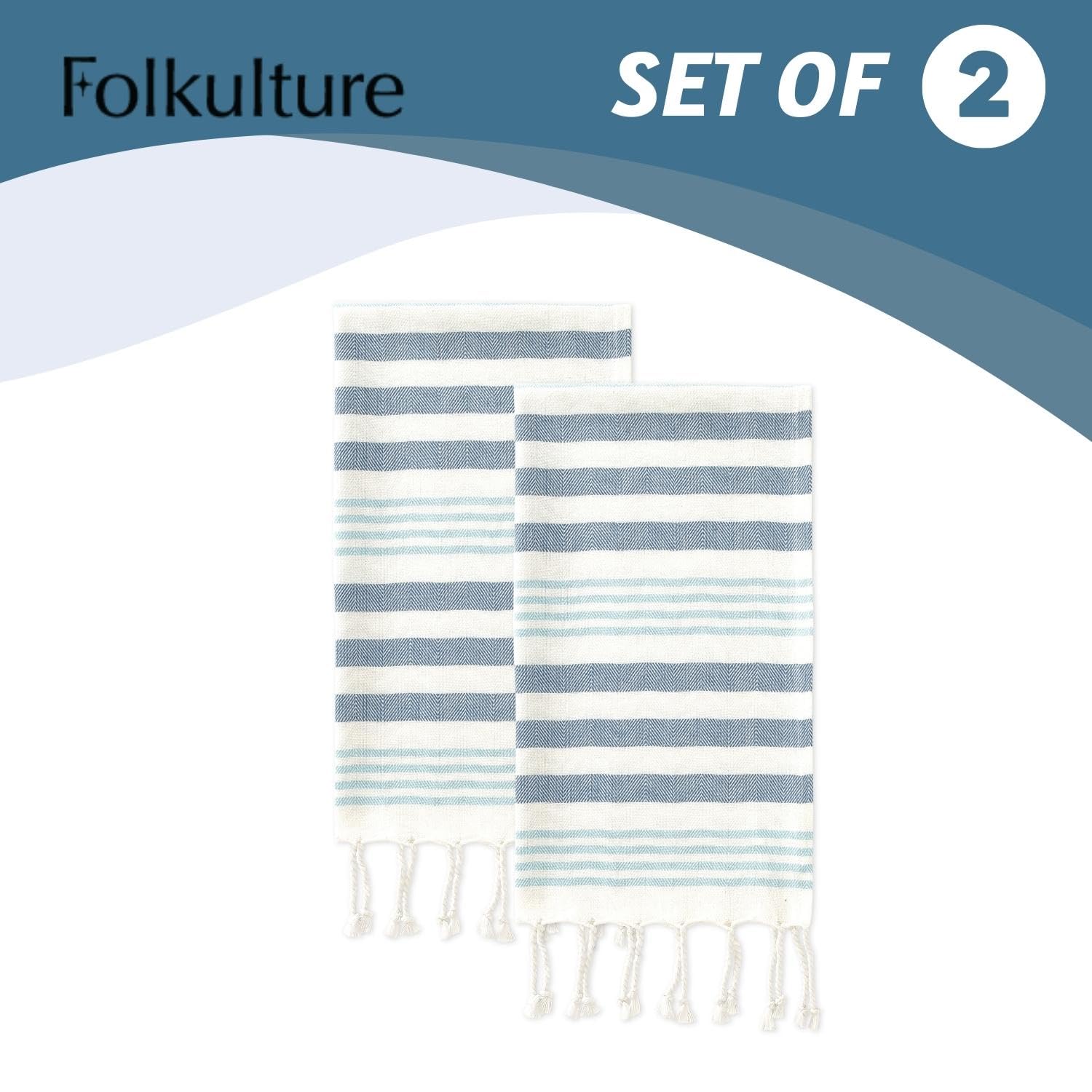 Folkulture Hand Towels For Bathroom, Set Of 2 Decorative Hand Towels With Hanging Loop, 100% Cotton Turkish Hand Towels Set Or B
