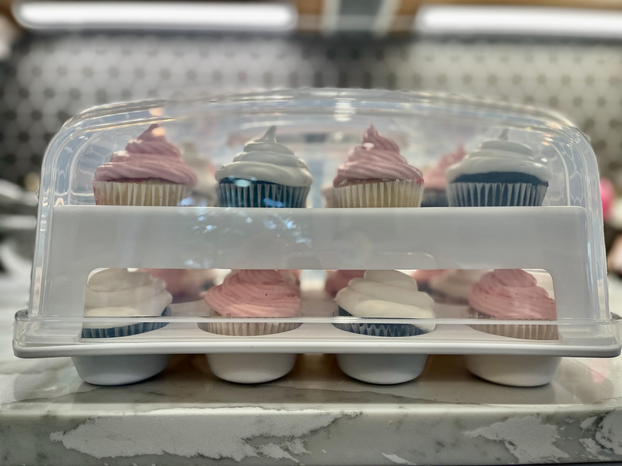 Top Shelf Elements Cupcake Carrier, Fashionable White Cupcake Holder Carries 24 Standard-Size Cupcakes, Durable Muffin Traveler