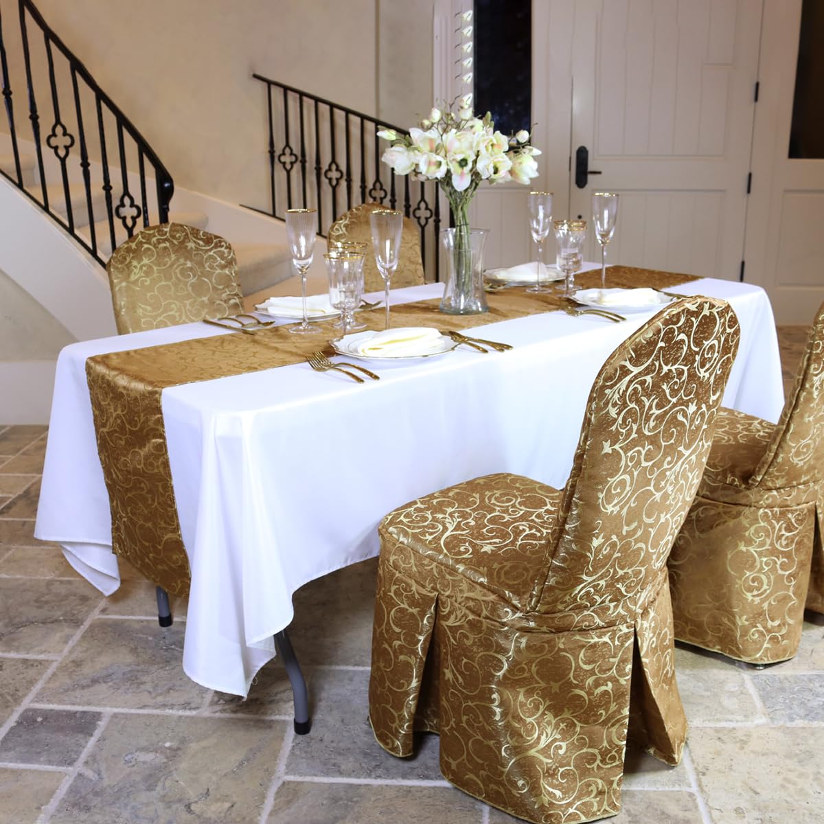 Ltc Linens 2 Pack White Rectangular Tablecloths 60 X 126 Inch For 8 Feet Rectangle Banquet Tables With Half-Drop - Stain And Wri