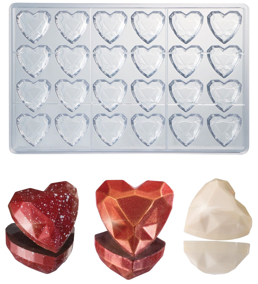 Martellato Polycarbonate Chocolate Mold, Heart Gem Diamond 33Mm X 33Mm X 15Mm High, 24 Cavities
