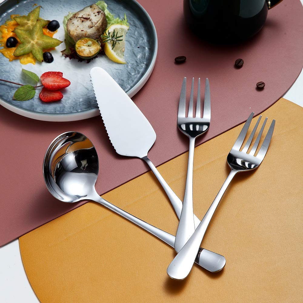10-Piece Serving Flatware Silverware Set Stainless Steel Serving Utensil Set Include Slotted Serving Spoon  Serving Spoon  Cake Server  Serving Fork  Soup Ladle (Silver)