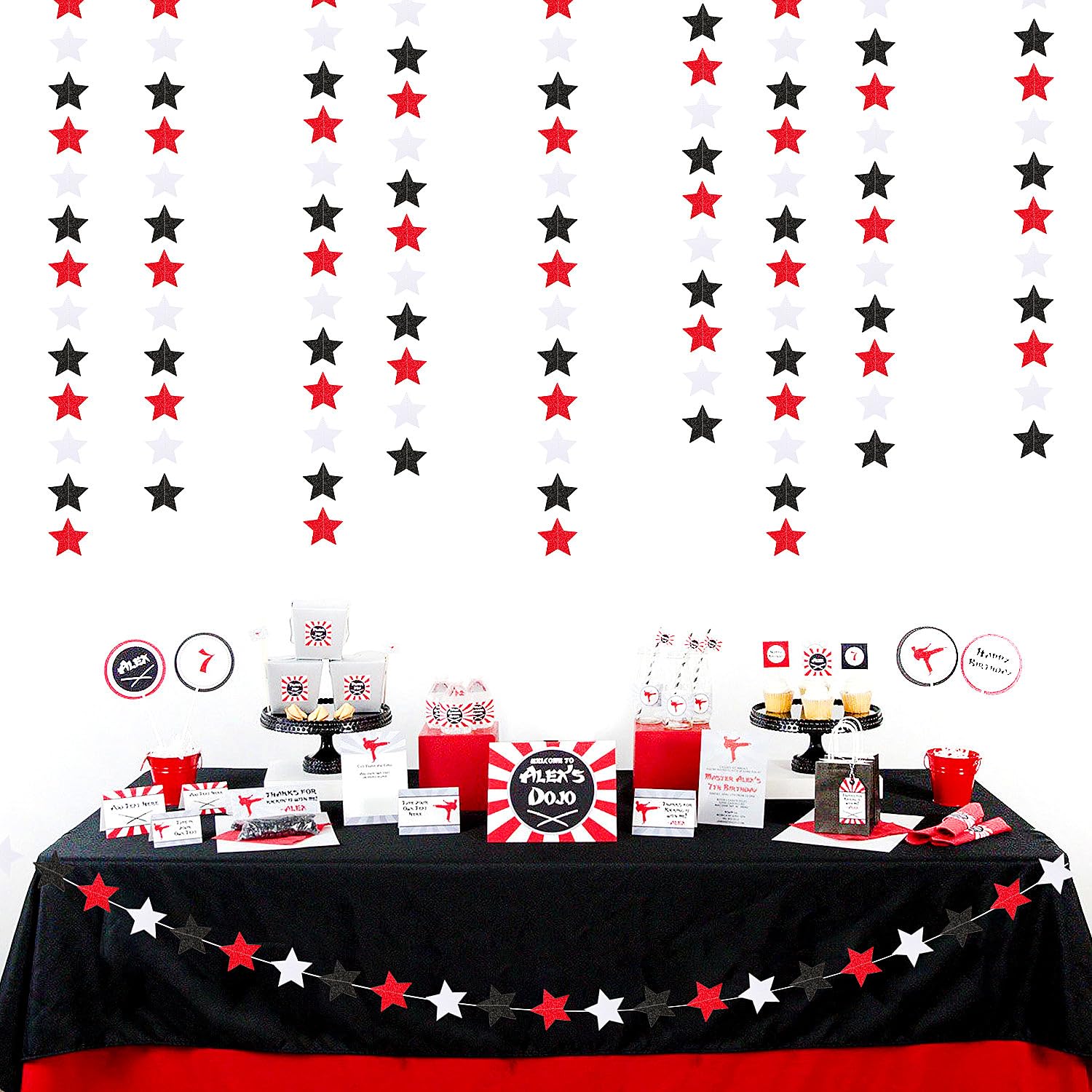 Black White-Red Birthday Party-Decorations Garland - 62Ft Twinkle Little Star Graduation Hanging Streamers Banner,Wedding Baby S